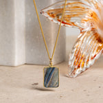 Labradorite Gold Rectangle Pendant Charm Necklace on 14k Gold Filled Curb Chain Necklaces Soul & Little Rose
