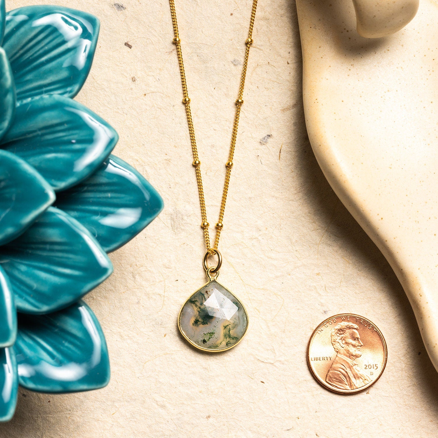 Moss Agate 14k Gold Filled Drop Pendant Necklace Necklaces Soul & Little Rose