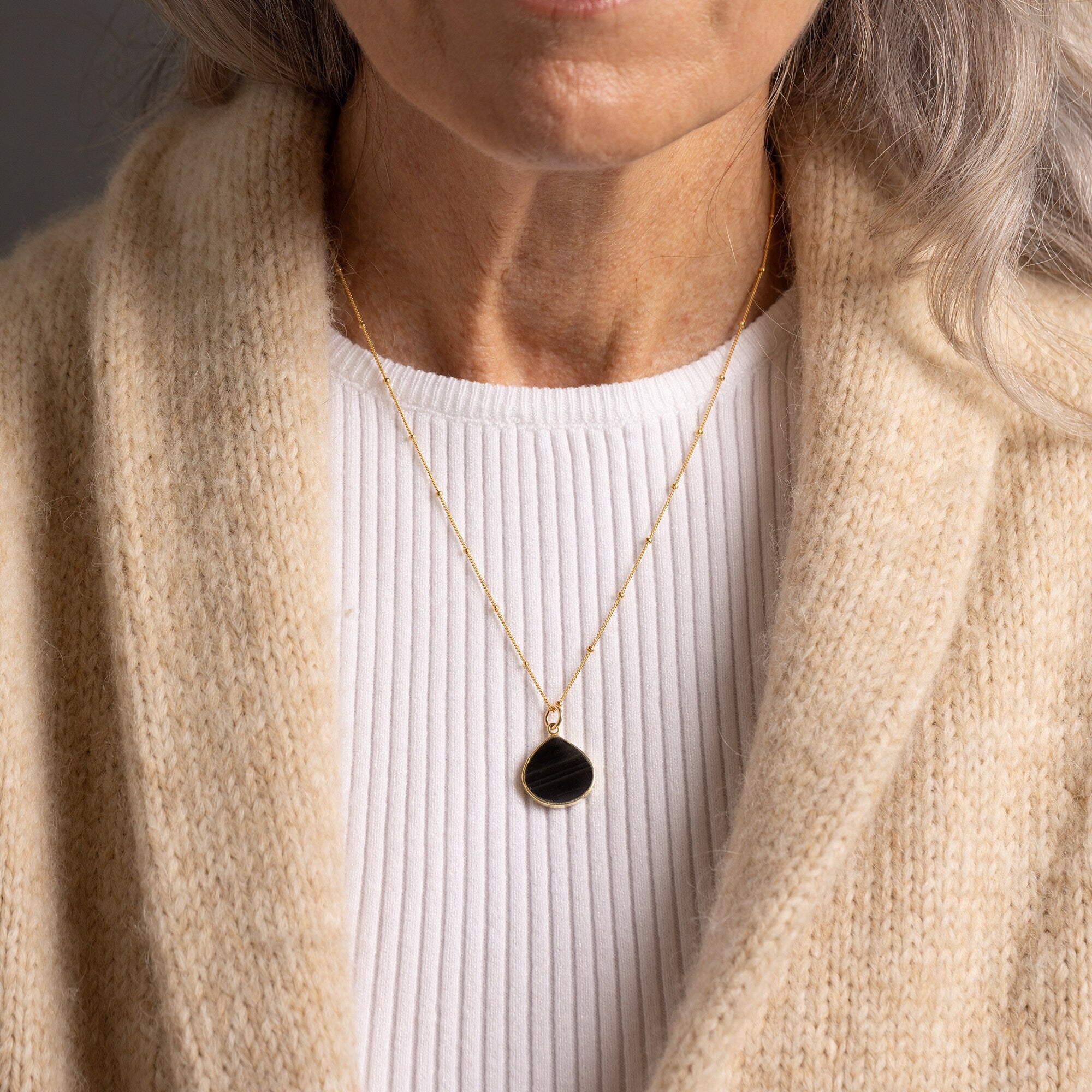 Obsidian Drop Necklace - 14k Gold Filled Satellite Chain Necklaces Soul & Little Rose