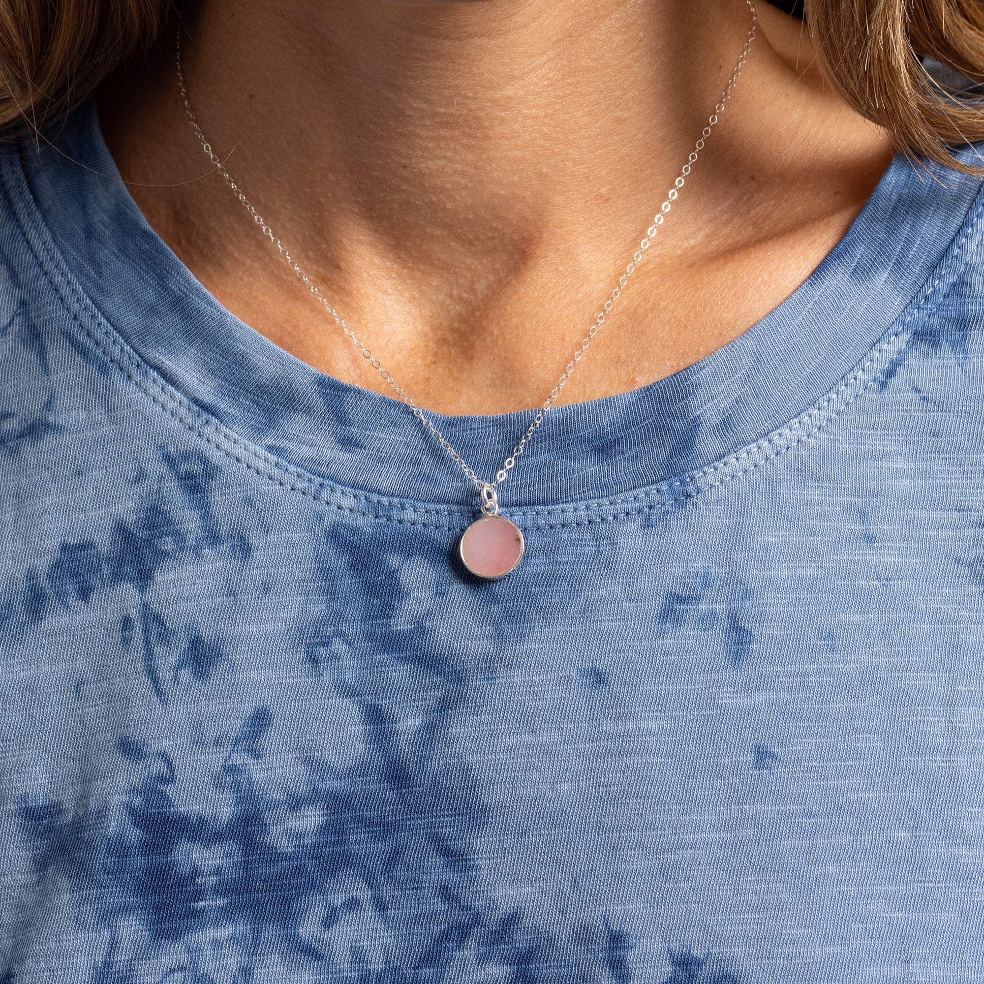 Pink Opal 925 Sterling Silver Circle Shape Pendant on Cable Chain Necklaces Soul & Little Rose