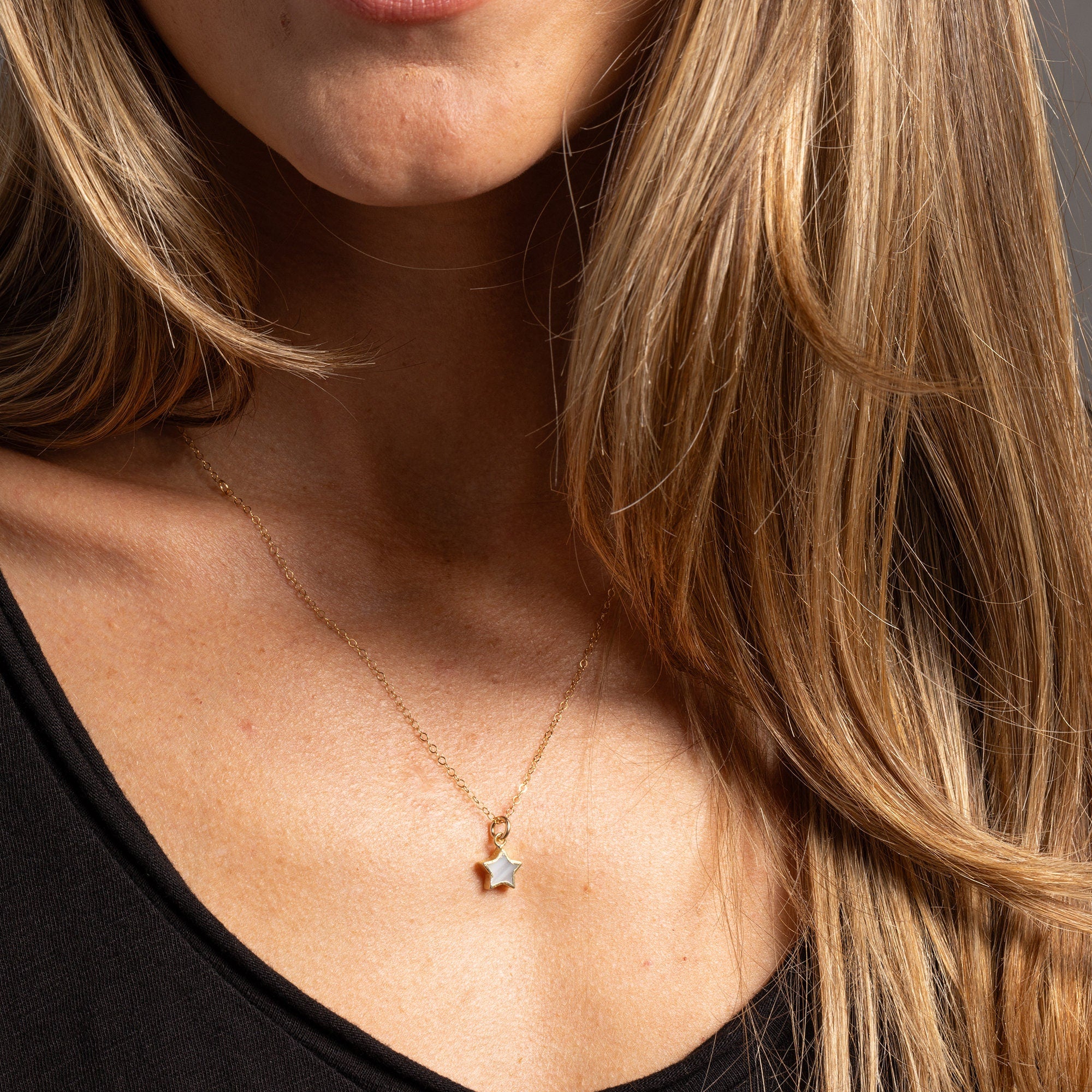 Mother of pearl Star pendant necklace on 14k Gold Filled Chain Necklaces Soul & Little Rose