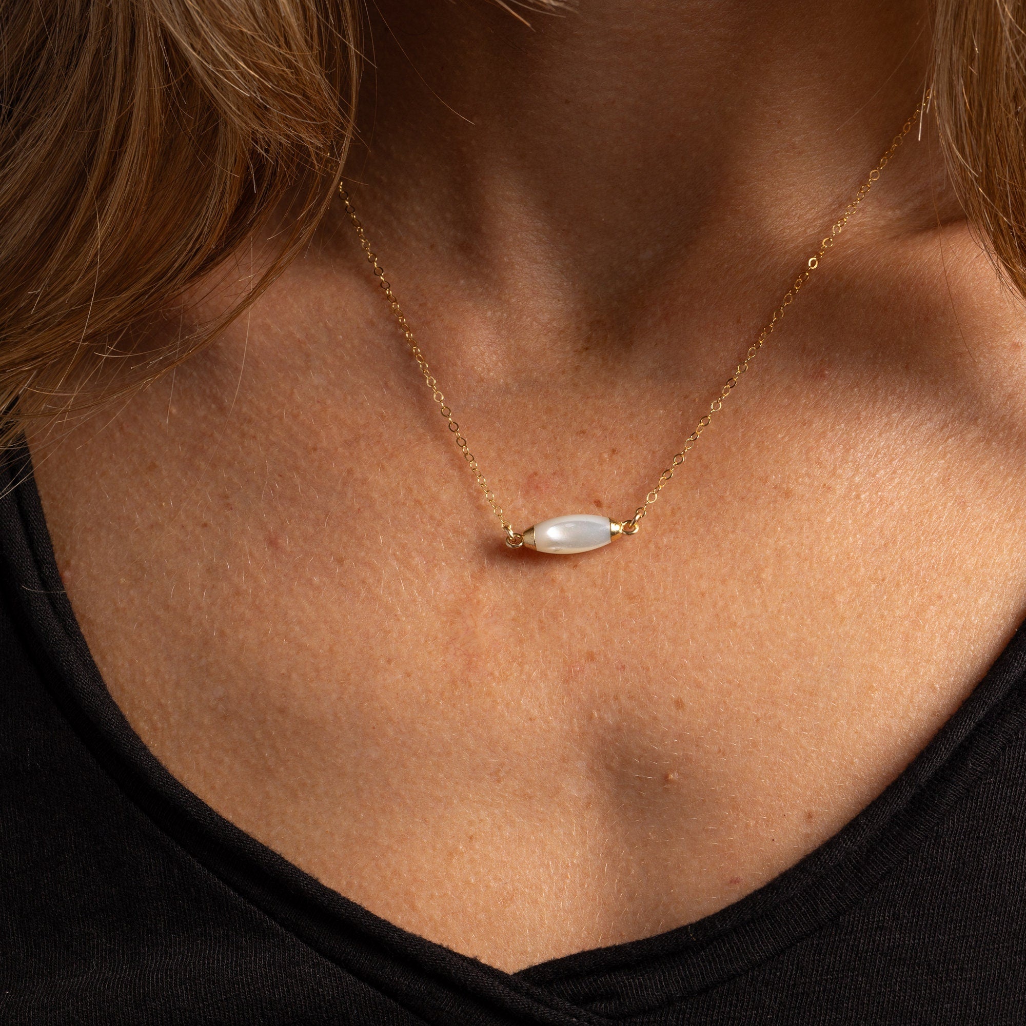 Mother of Pearl short bar necklace on 14k Gold Filled Chain Necklaces Soul & Little Rose