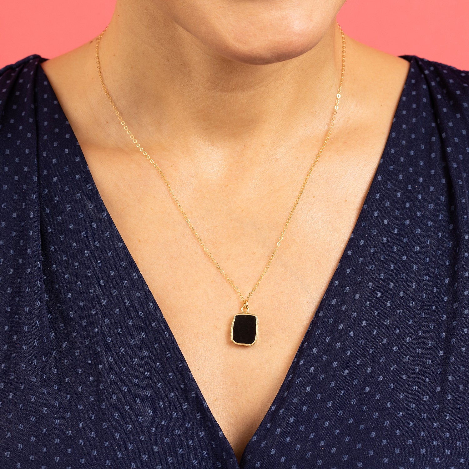 Raw Genuine Black Obsidian Slice Pendant on 14k Gold Filled Chain Necklaces Soul & Little Rose