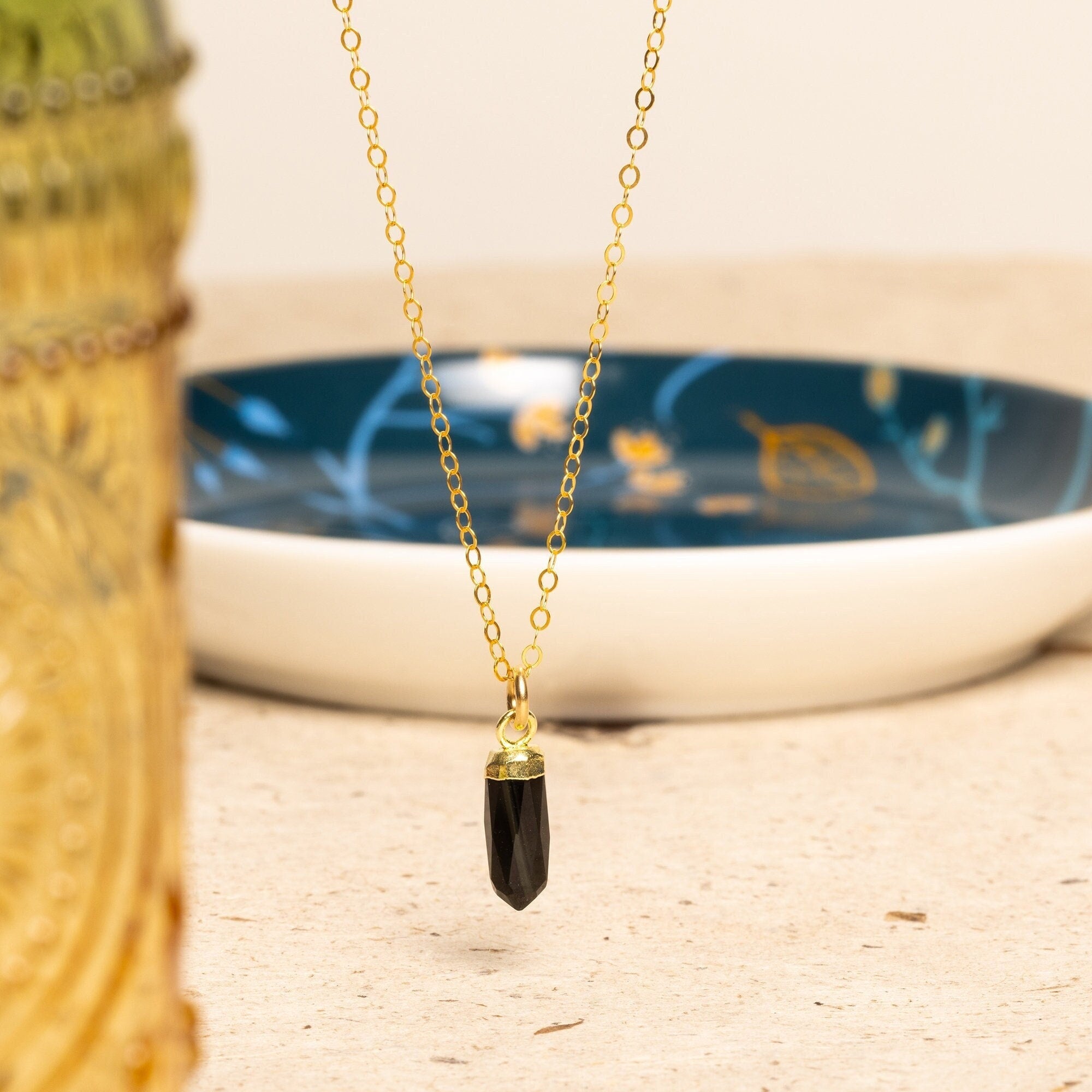Obsidian Point Necklace on 14k Gold Filled Cable Chain Necklaces Soul & Little Rose