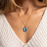 Labradorite Gold Rectangle Pendant Charm Necklace on 14k Gold Filled Curb Chain Necklaces Soul & Little Rose