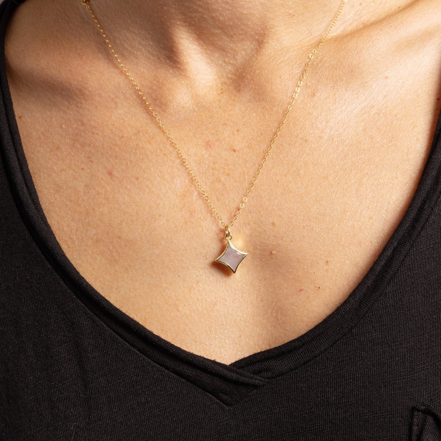 Moonstone Star Gold Necklace 14k gold filled delicate chain Necklaces Soul & Little Rose