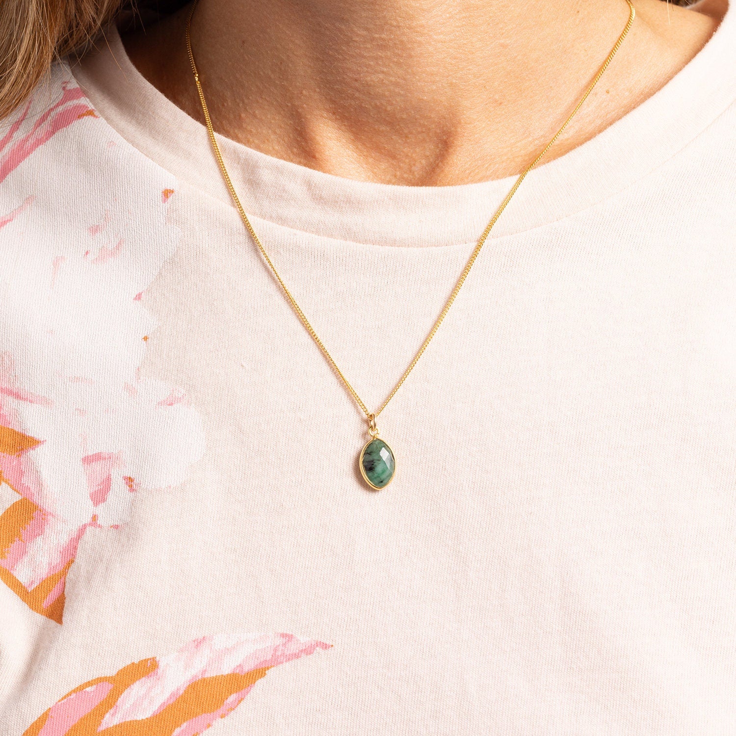 Raw Emerald Marquise Cut Drop Pendant Necklace 14k gold filled curb chain Necklaces Soul & Little Rose