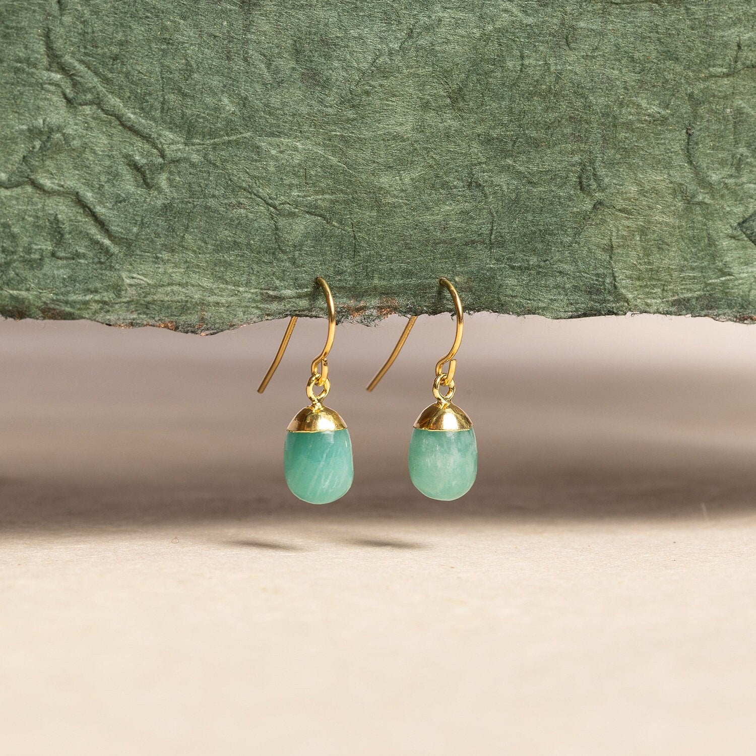 14K Gold Fill Multi Stone Earrings, Amazonite Threader Earrings, Spring Summer Jewelry, Unique Wire shops Wrapped Earrings, Peach & Green Earrings