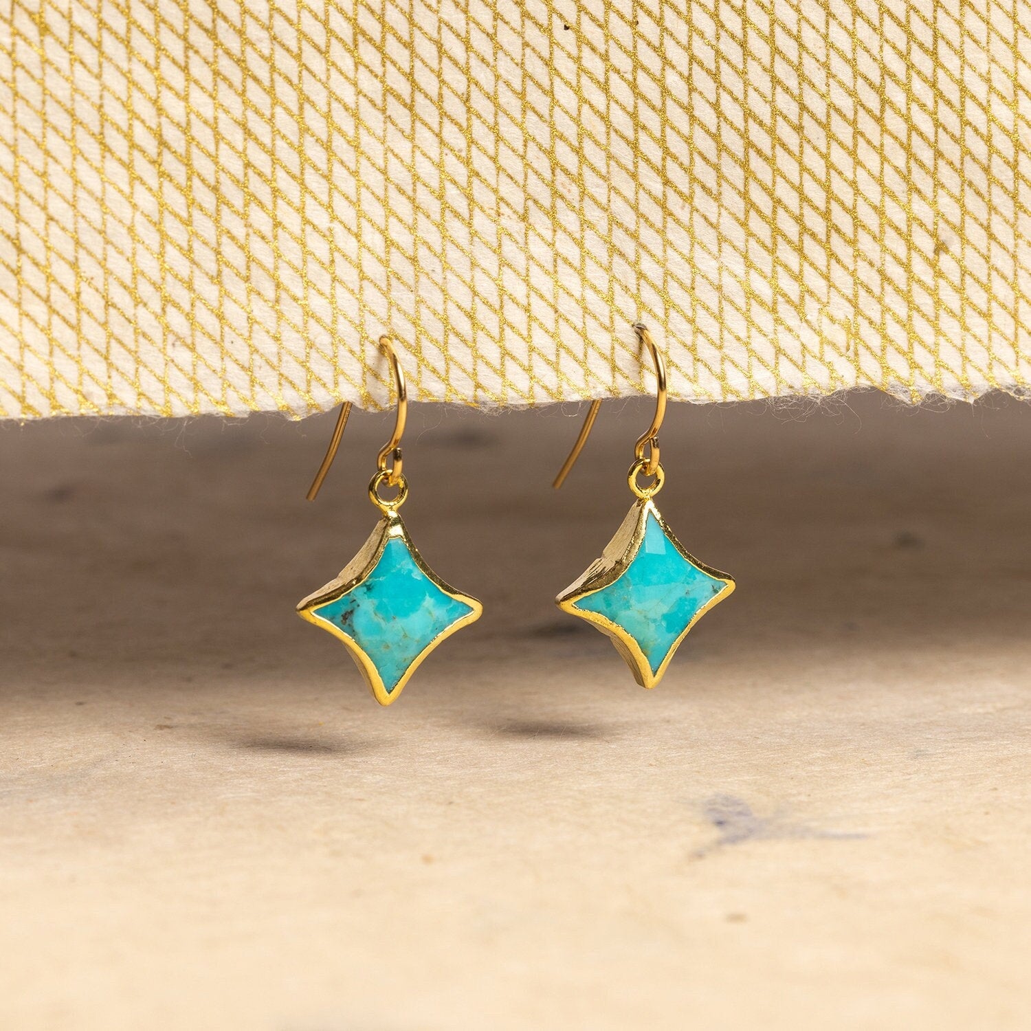 Turquoise Four Point Star Gold Drop Earrings – Soul Little Rose