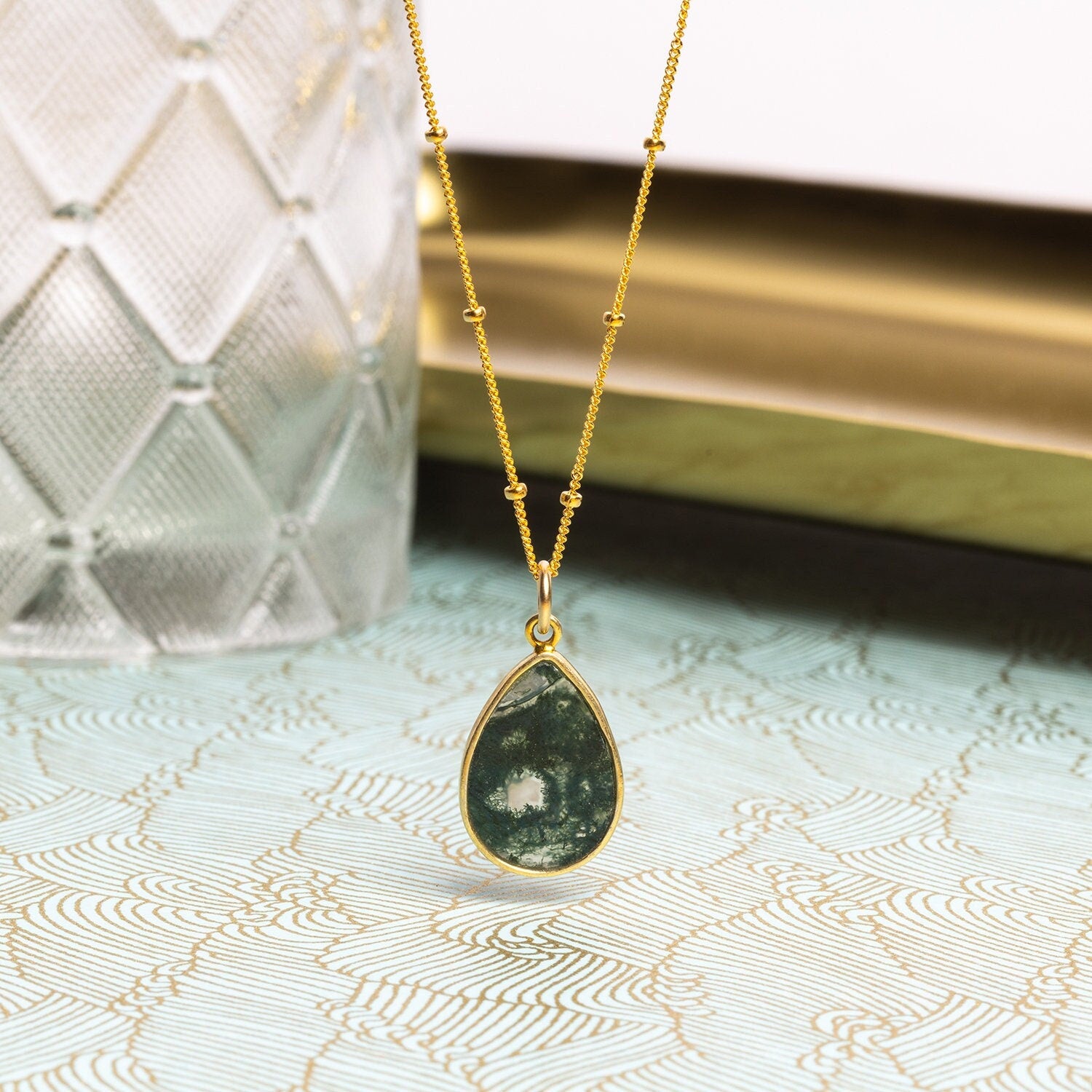 Moss Agate Elongated Drop Necklace Necklaces Soul & Little Rose