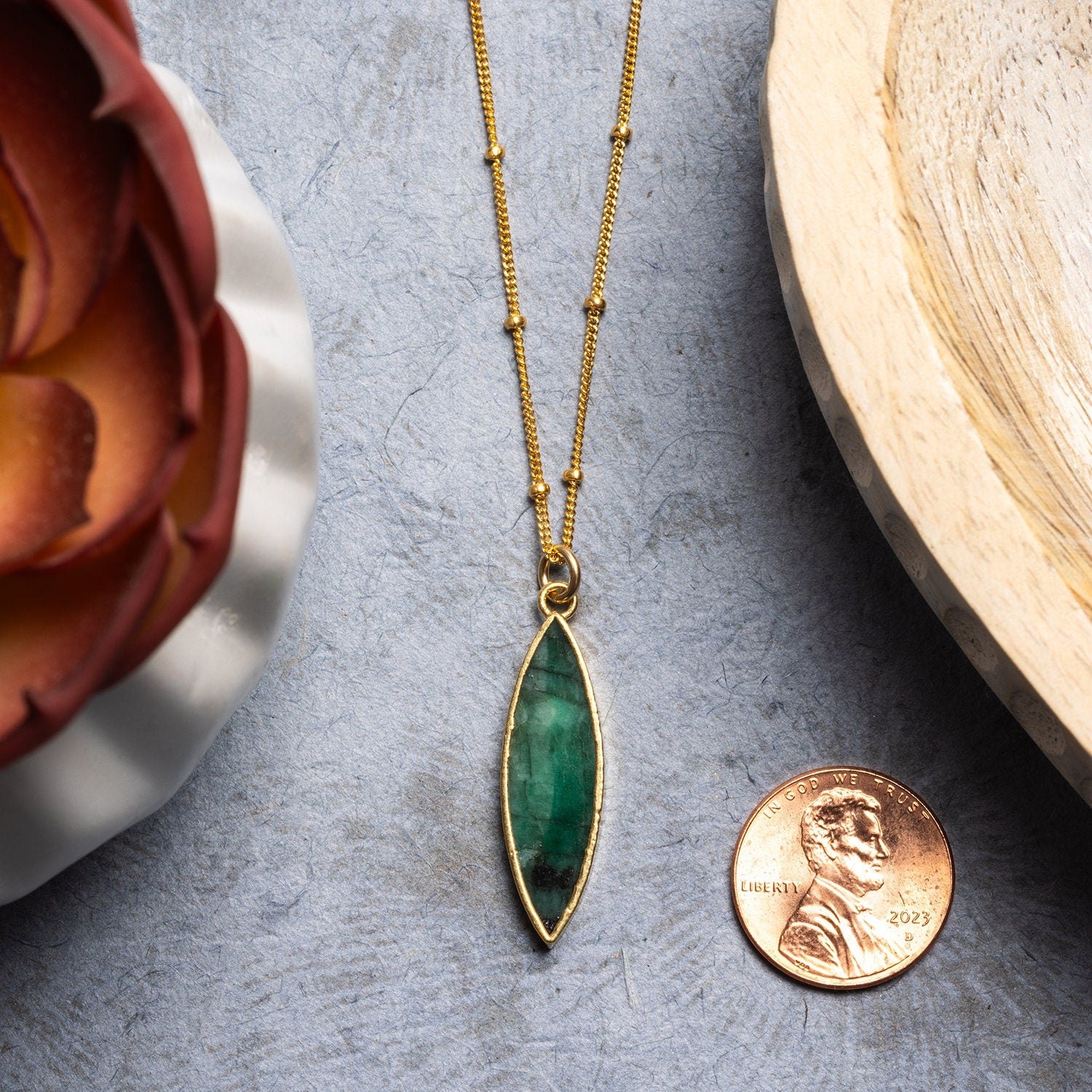 Gold Filled Long Marquise Emerald Pendant Necklace Necklaces Soul & Little Rose