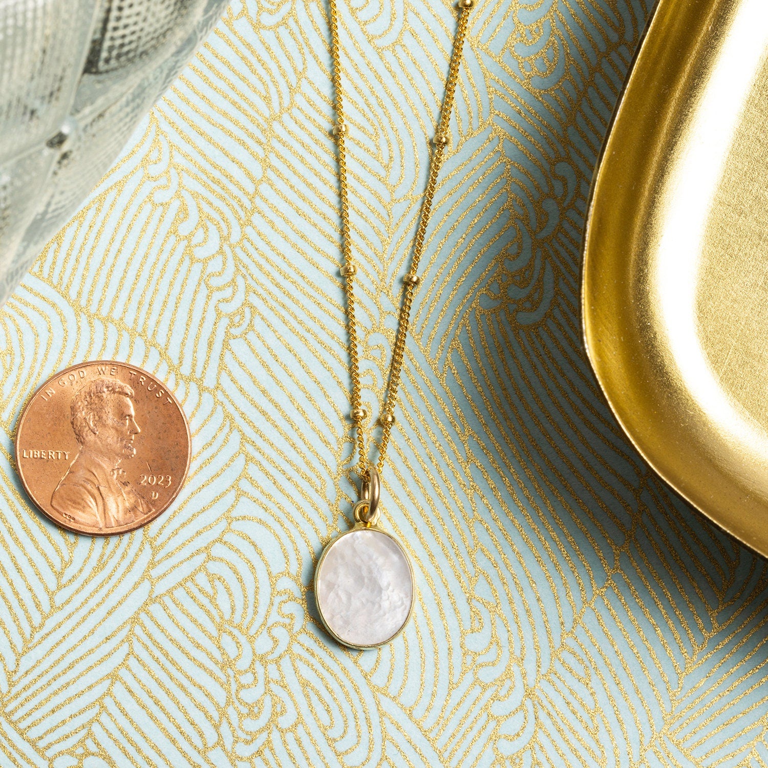 Oval Pearl Necklace - 14k Gold Filled Satellite Chain Vermeil Gold Pendant Necklaces Soul & Little Rose