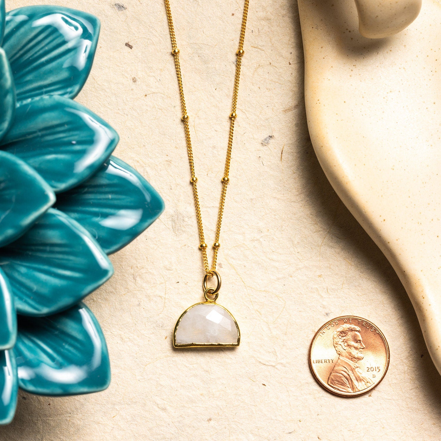 Gold Minimalist Half-Circle Moonstone Pendant 14k Gold Filled Necklaces Soul & Little Rose