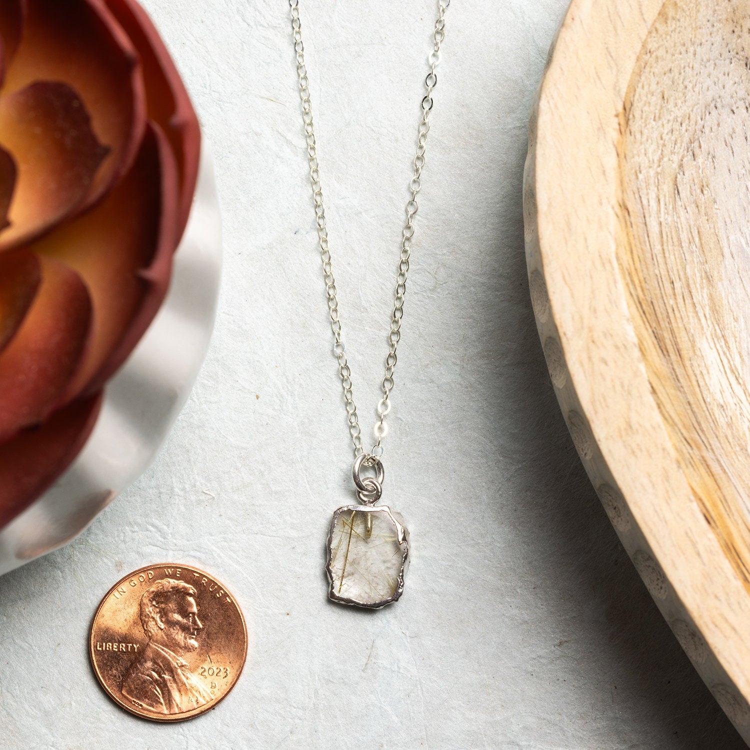 Golden Rutilated Quart Raw Slice Pendant Necklace Necklaces Soul & Little Rose