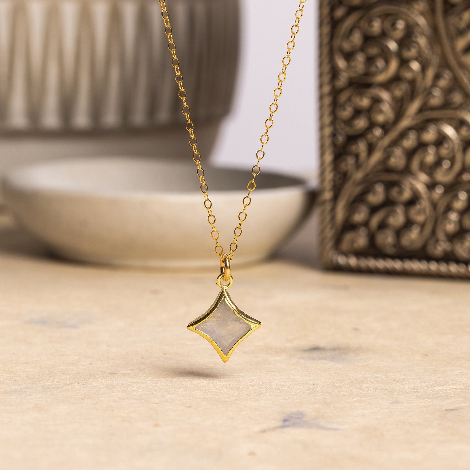 Moonstone Star Gold Necklace 14k gold filled delicate chain Necklaces Soul & Little Rose