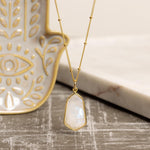 Moonstone Large Hexagon Pendant Necklace on 14k Gold Filled Satellite Chain Necklaces Soul & Little Rose