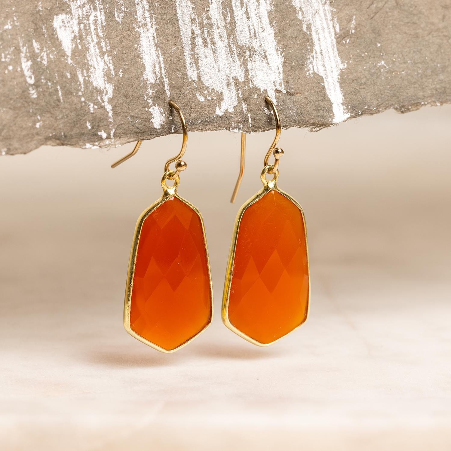 Red Onyx Large Hexagon Dangle Drop Earrings on 14k Gold Filled Earwires