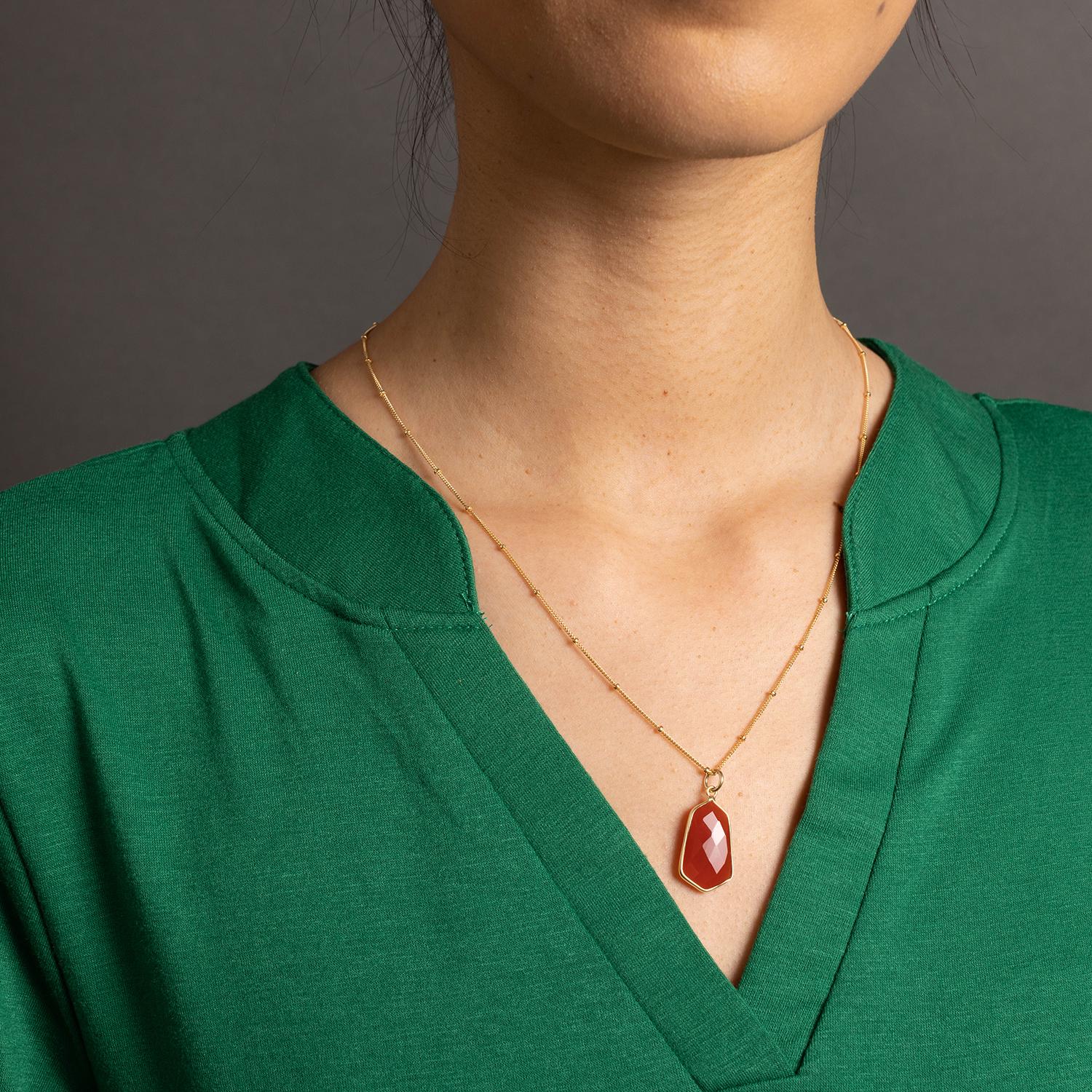 Red Onyx Hexagon Pendant Necklace on 14k Gold Filled Satellite Chain Necklaces Soul & Little Rose