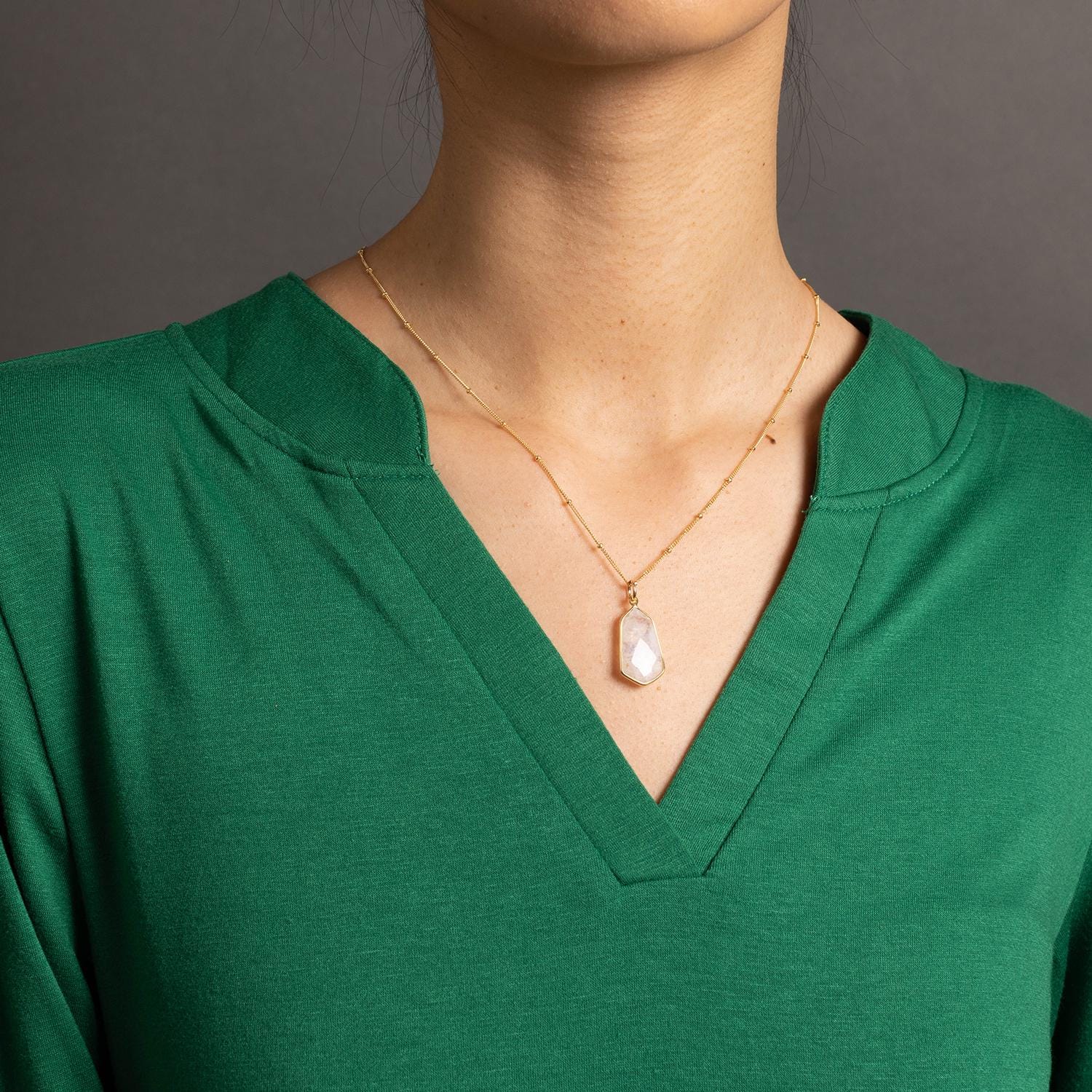 Moonstone Large Hexagon Pendant Necklace on 14k Gold Filled Satellite Chain Necklaces Soul & Little Rose