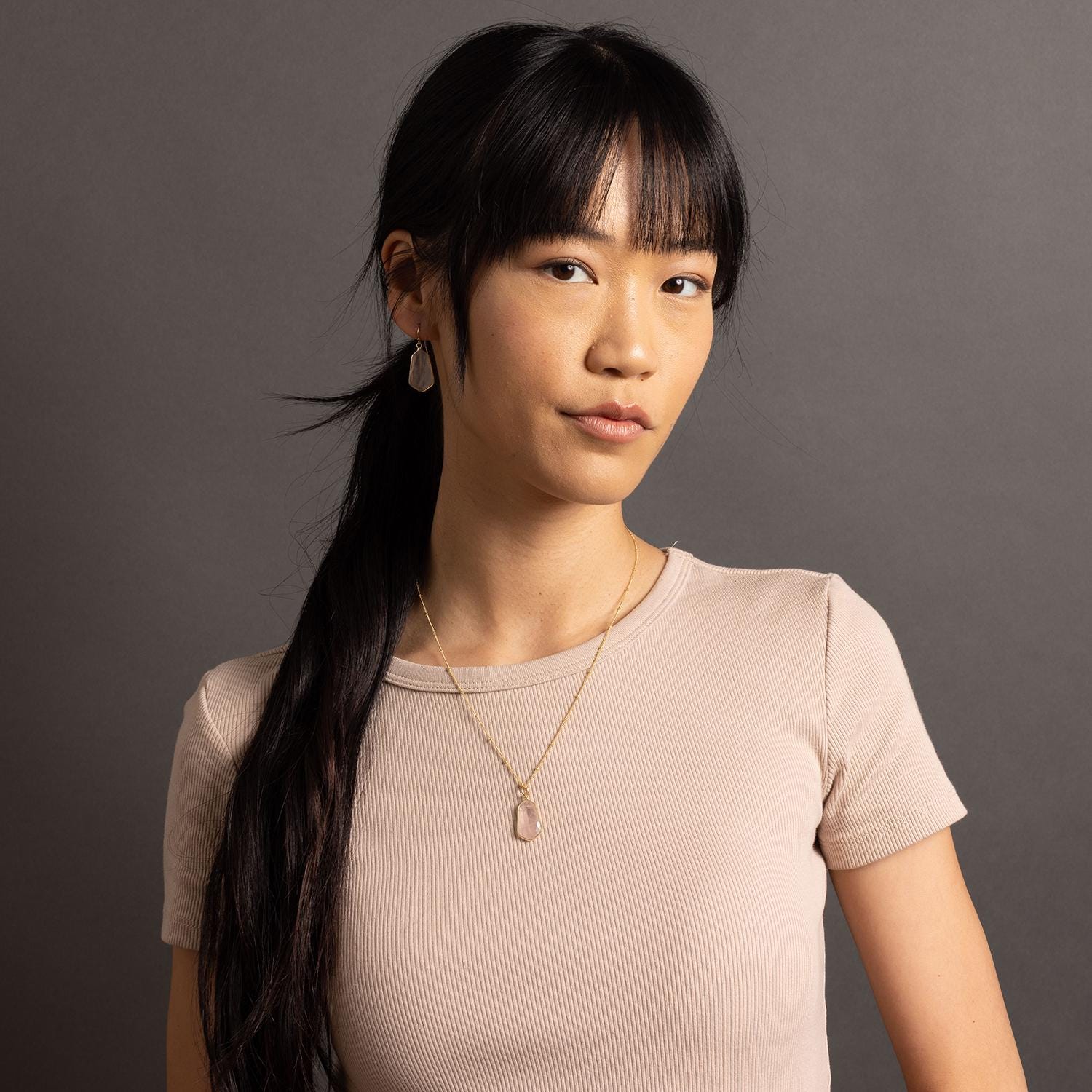 Rose Quartz Large Hexagon Pendant Necklace on 14k Gold Filled Satellite Chain Necklaces Soul & Little Rose