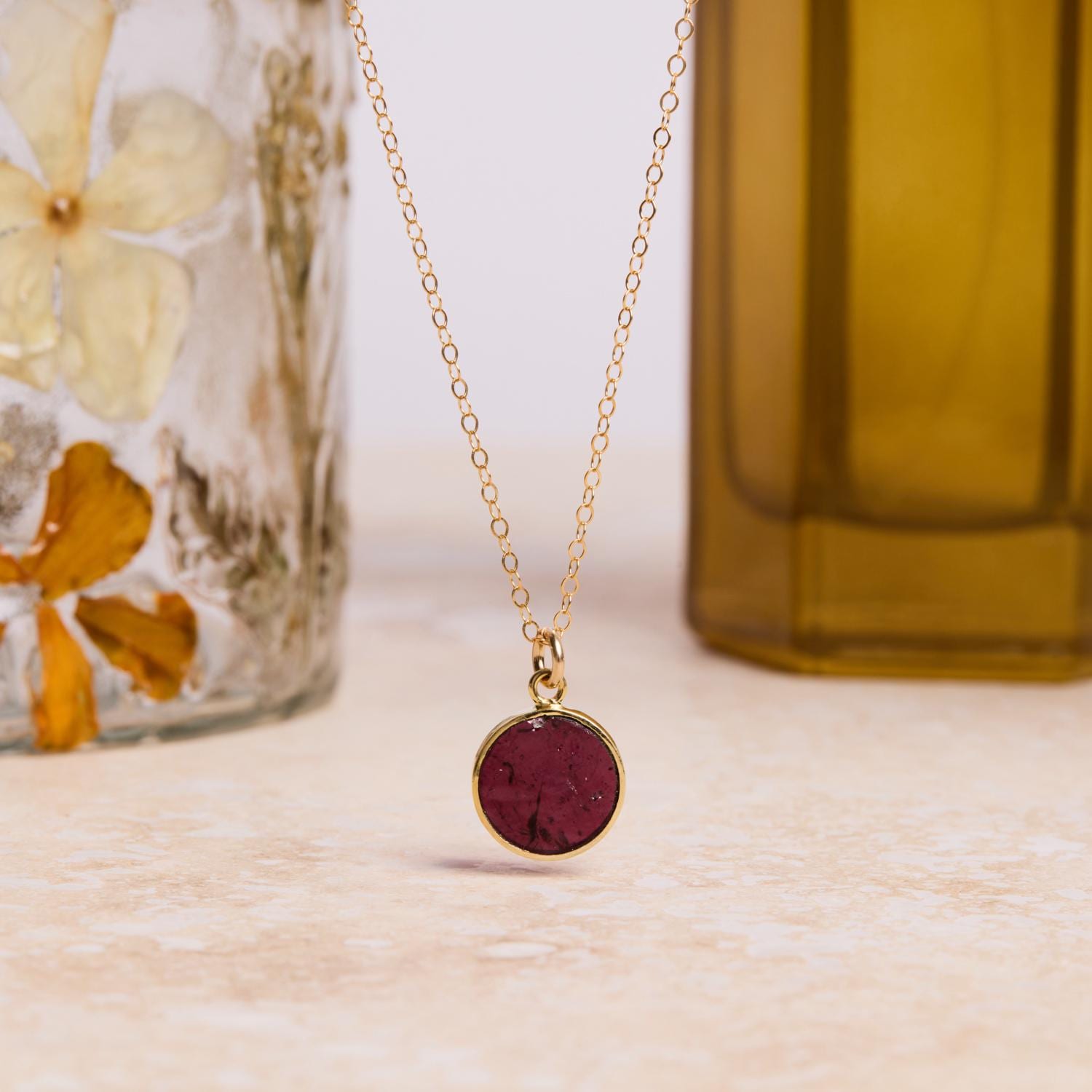 January Birthstone - Gold Garnet Round Gemstone Necklace Necklaces Soul & Little Rose