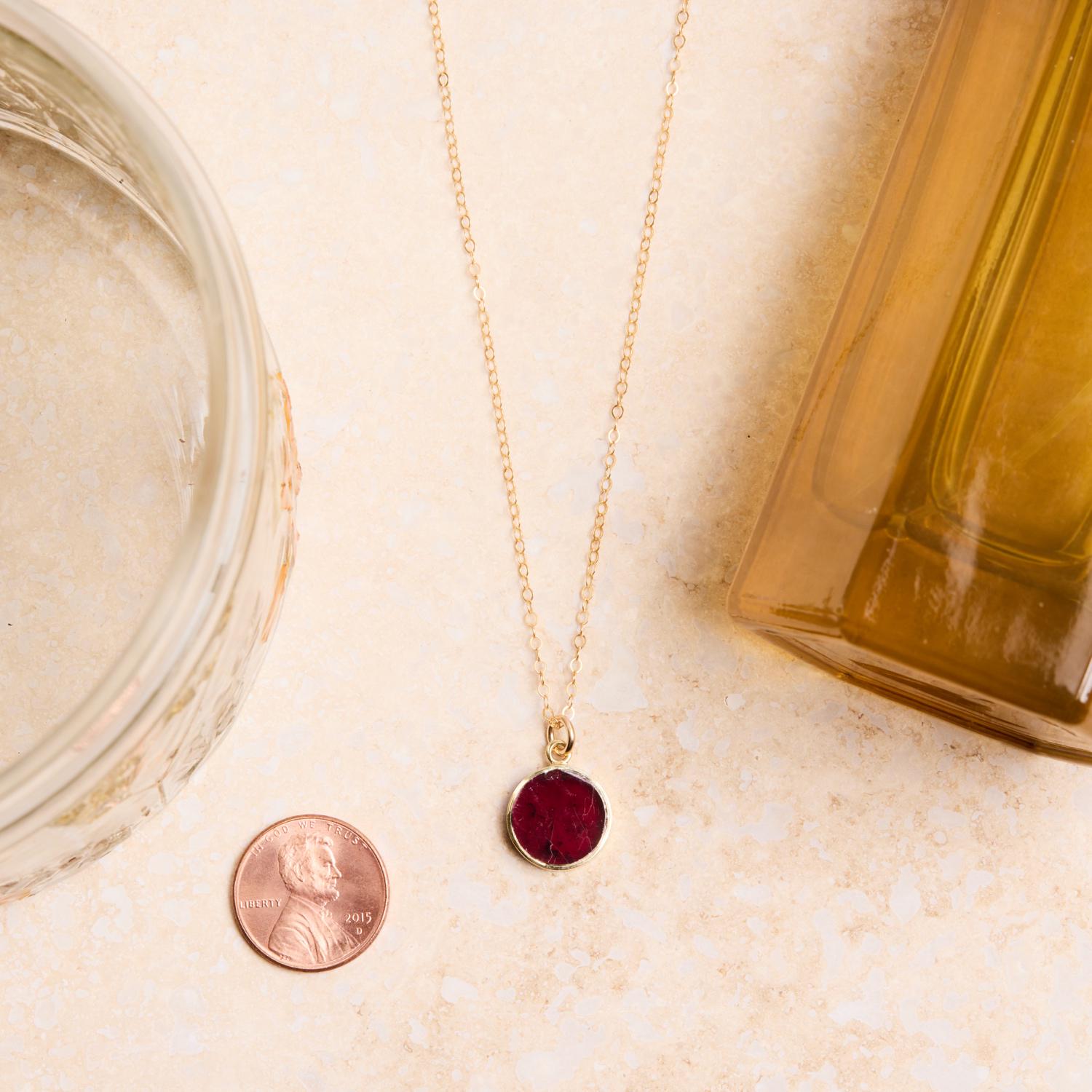 January Birthstone - Gold Garnet Round Gemstone Necklace Necklaces Soul & Little Rose