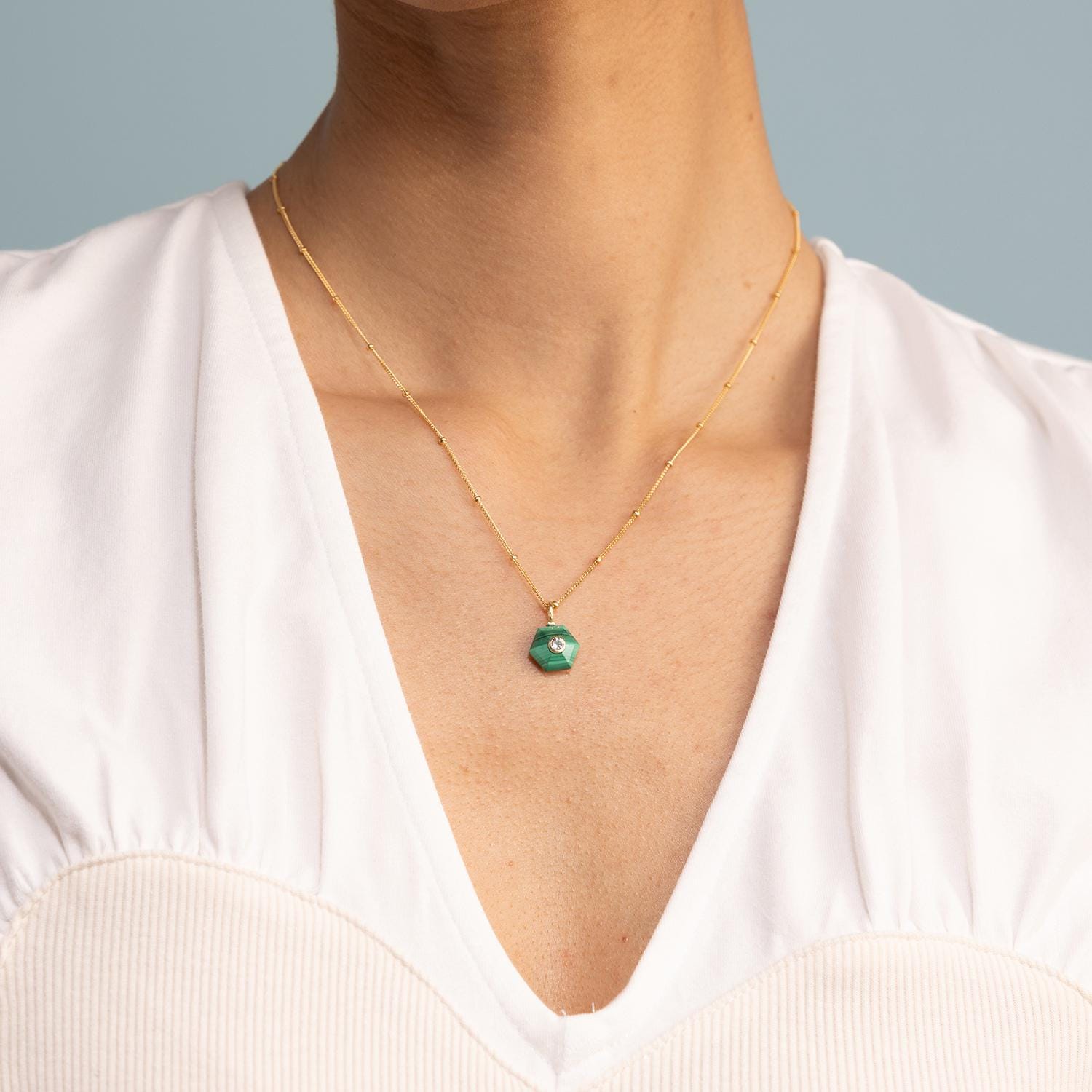 Malachite Hexagon Geometric Necklace 14k Gold Filled Satellite Chain Necklaces Soul & Little Rose