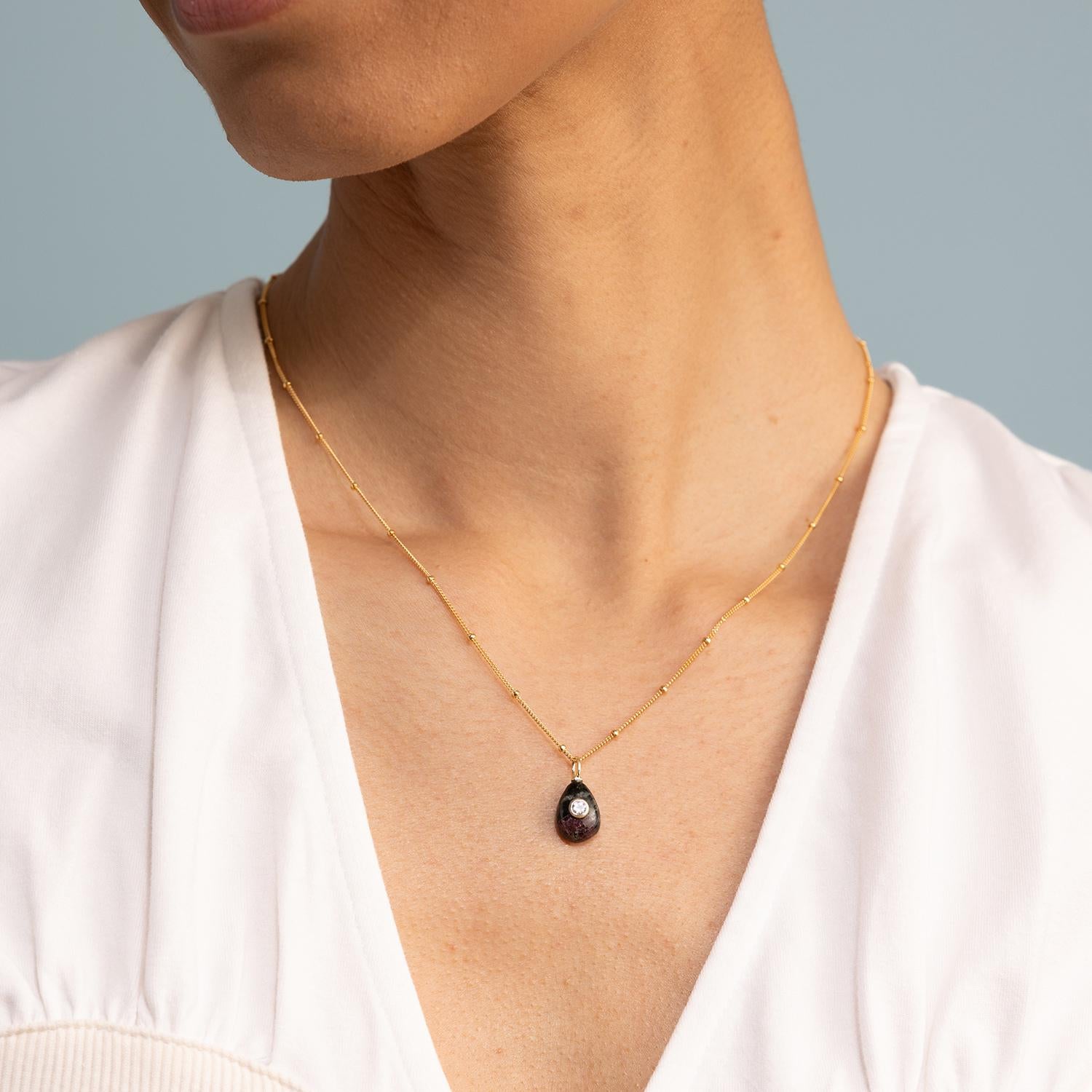 Gold Hyperstein and White Topaz Teardrop Pendant Necklace Necklaces Soul & Little Rose