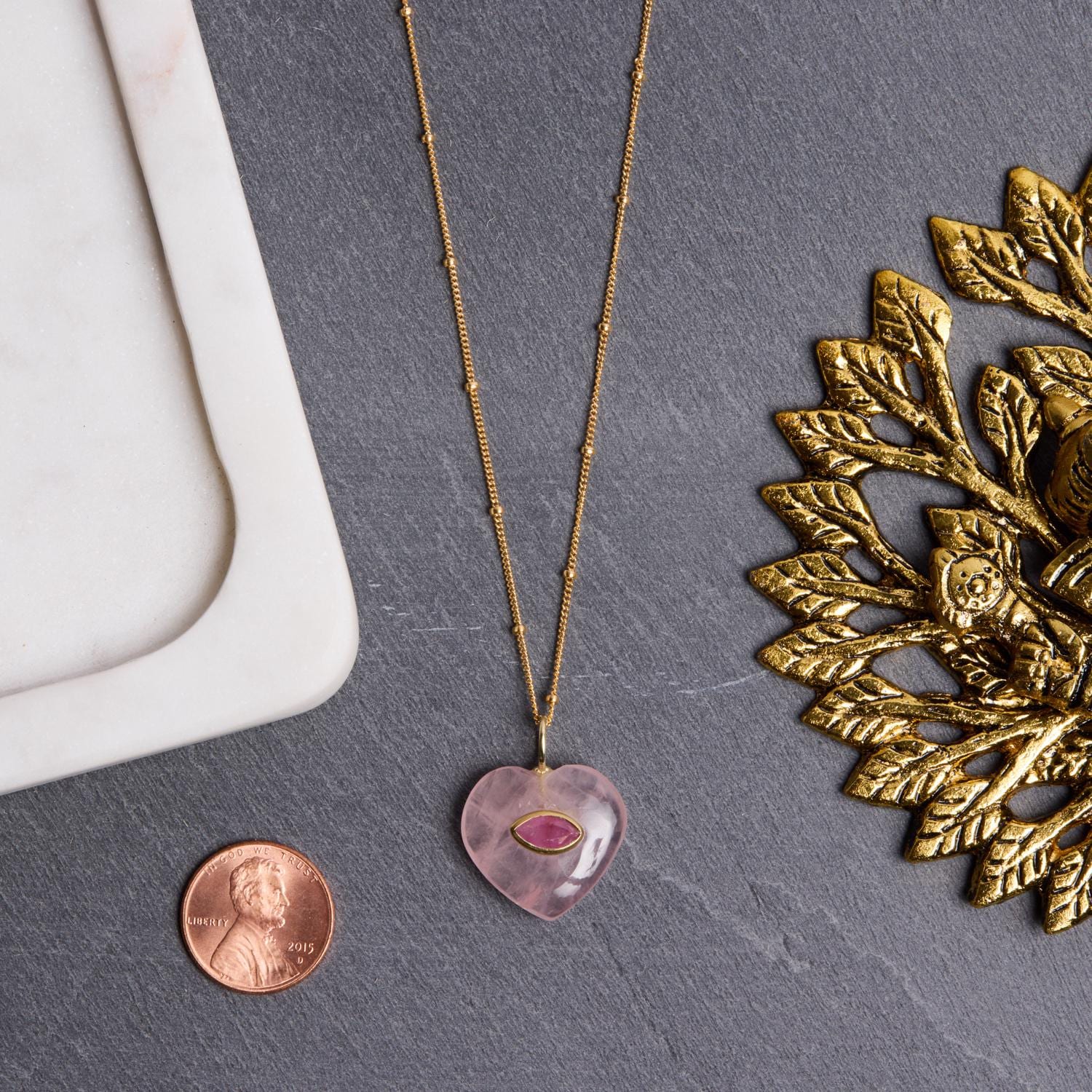 Gold Filled Rose Quartz Heart Pendant Necklace Necklaces Soul & Little Rose