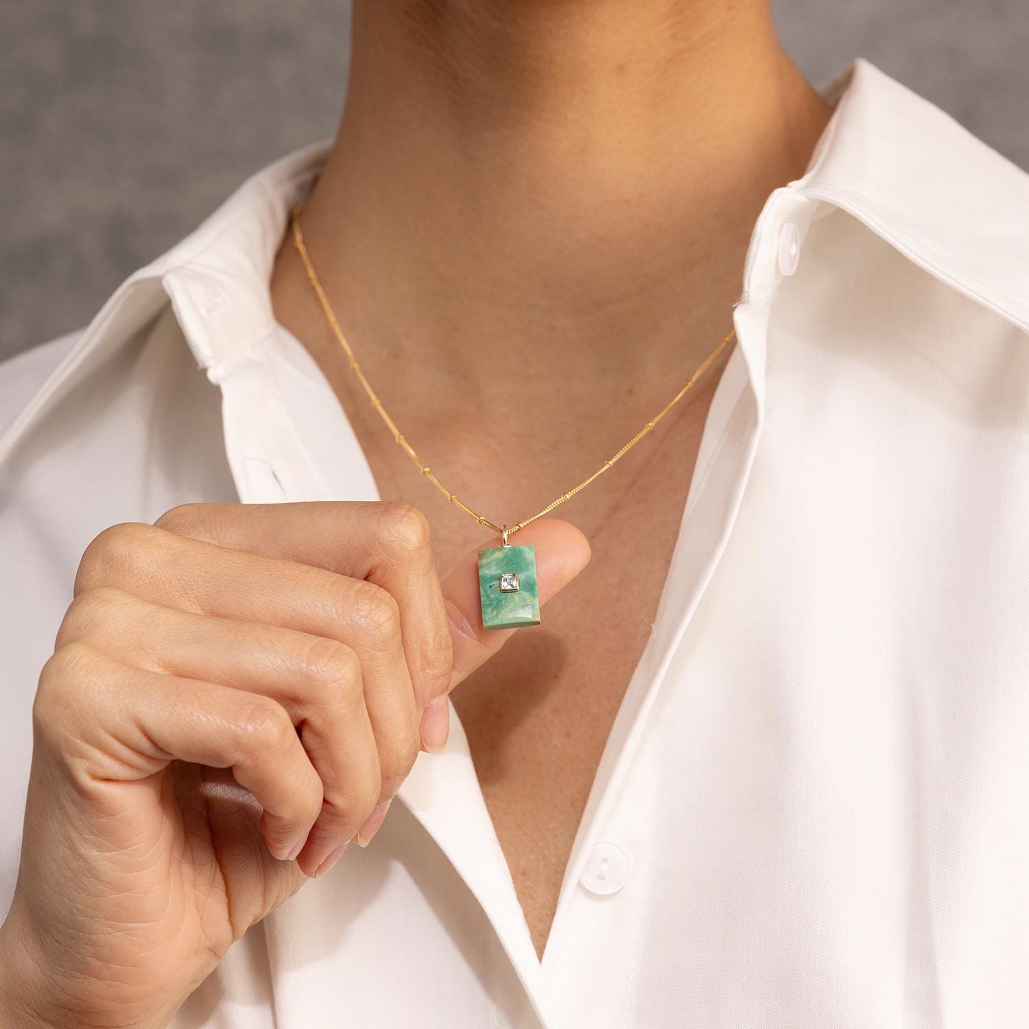Green Turquoise Geometric CZ Gemstone Necklace on 14k Gold Filled Chain Necklaces Soul & Little Rose