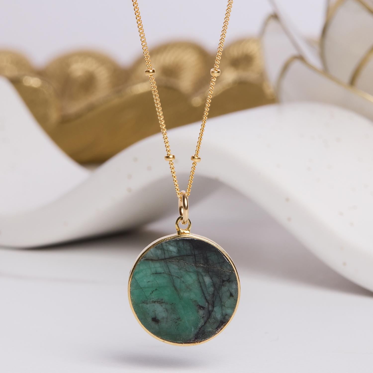 Raw Emerald Round Circle 14k Gold Filled Chain Necklace Necklaces Soul & Little Rose