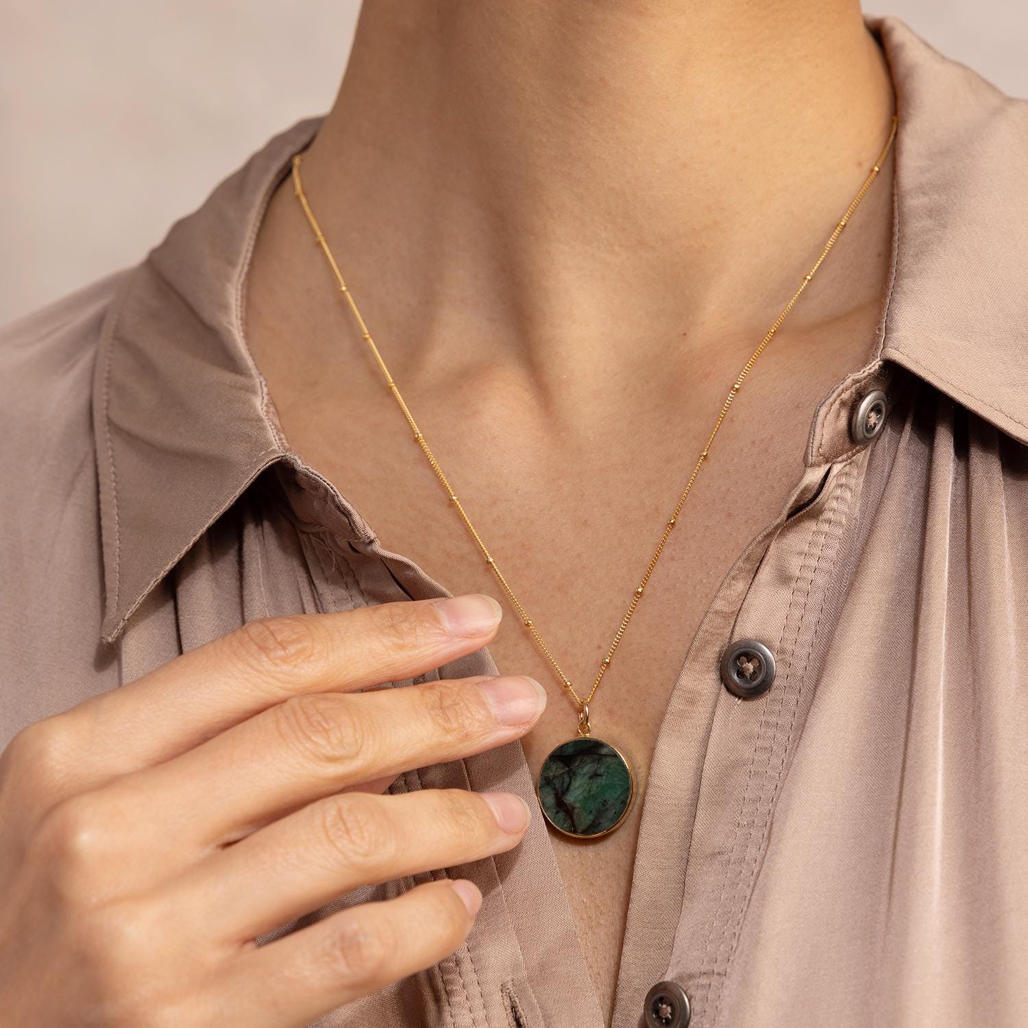 Raw Emerald Round Circle 14k Gold Filled Chain Necklace Necklaces Soul & Little Rose