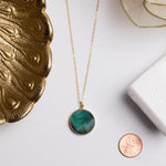 Emerald Geometric Circle Pendant on Minimalist Gold Cable Chain Necklaces Soul & Little Rose