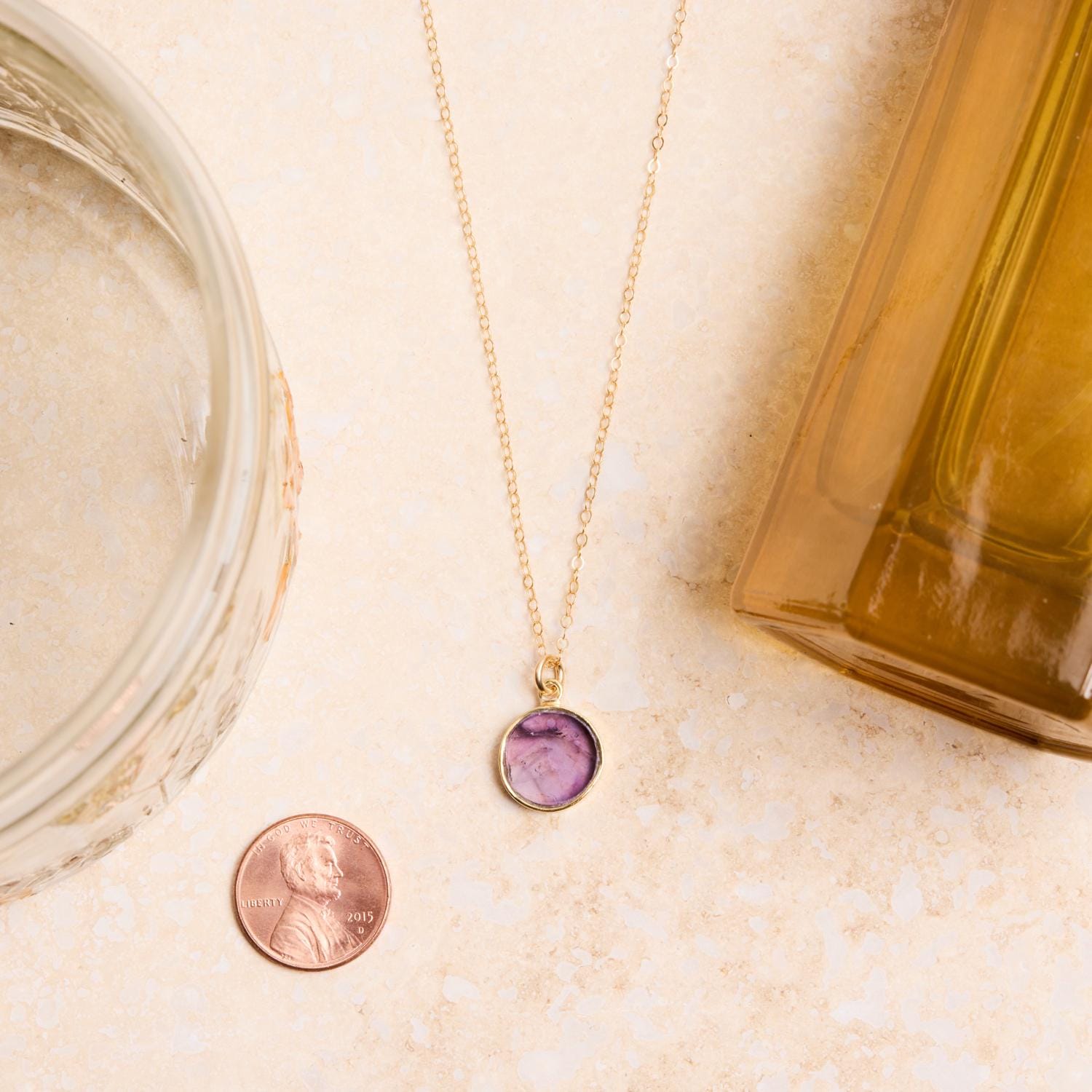 February Birthstone - Gold Amethyst Round Gemstone Necklace Necklaces Soul & Little Rose