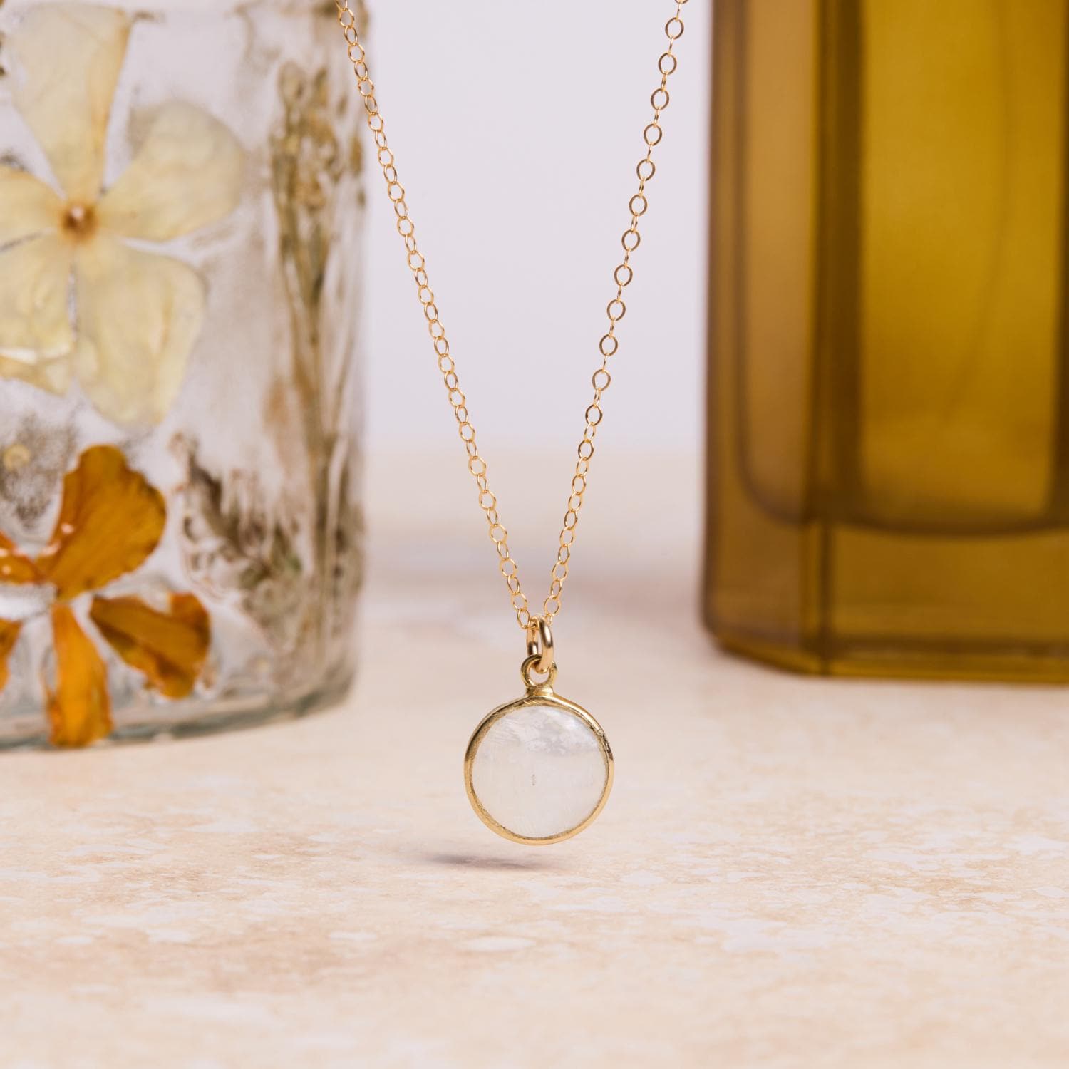 June Birthstone - Gold Pearl Round Gemstone Necklace Necklaces Soul & Little Rose