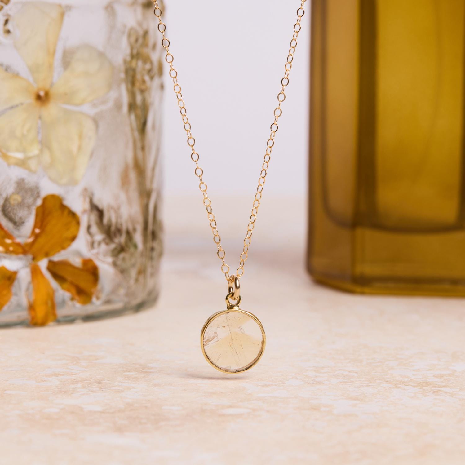 November Birthstone - Gold Citrine Round Gemstone Necklace Necklaces Soul & Little Rose