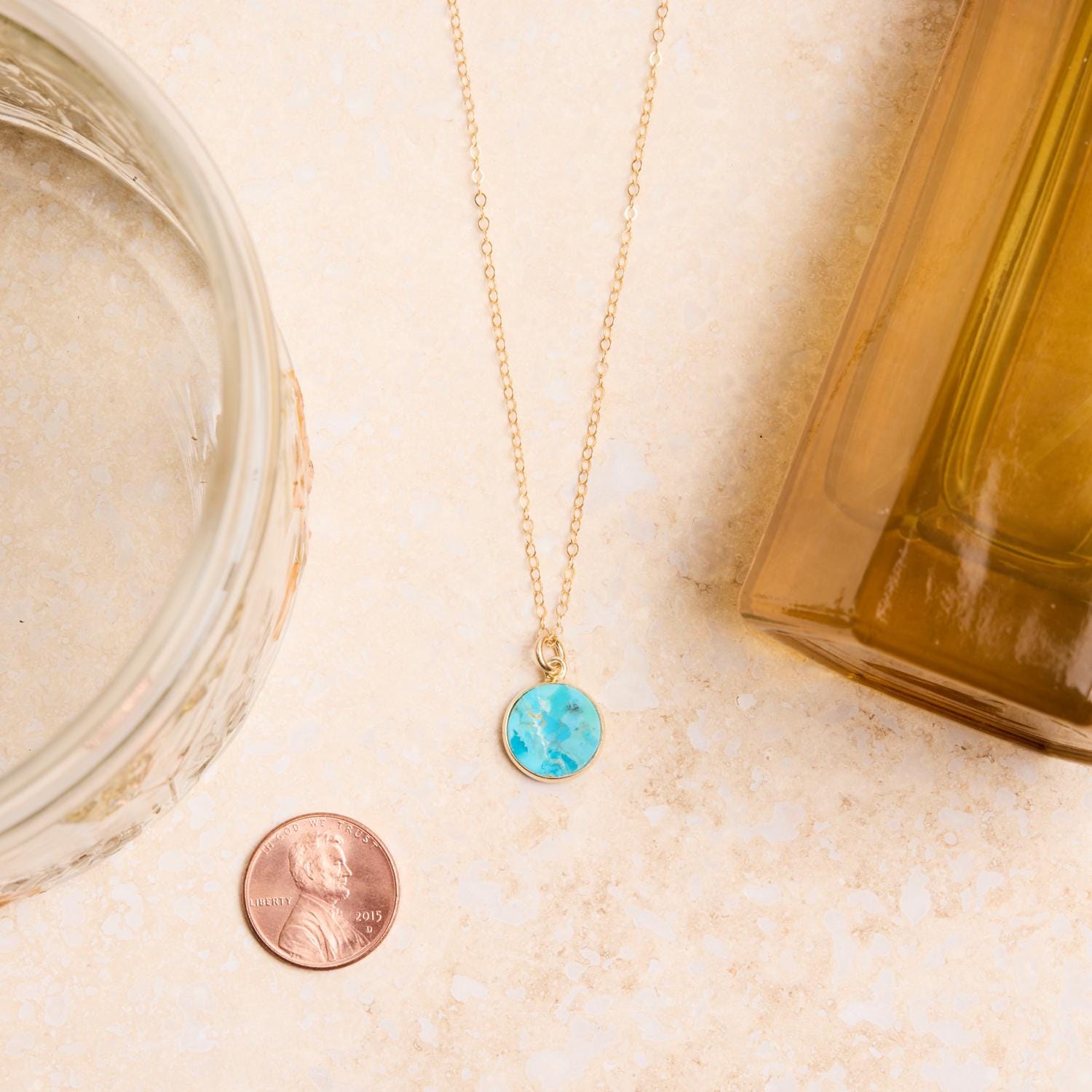 December Birthstone - Gold Turquoise Round Gemstone Necklace Necklaces Soul & Little Rose