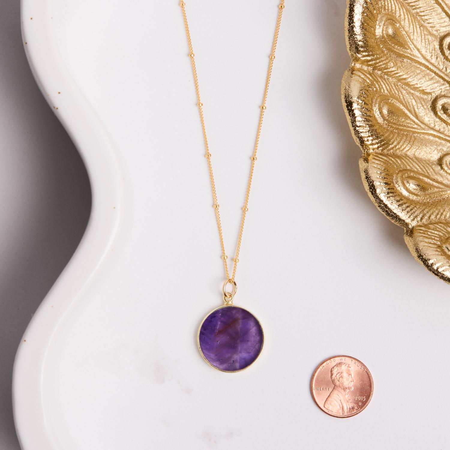 Purple Amethyst Round Gemstone Necklace - 14k Gold Filled Chain Necklaces Soul & Little Rose