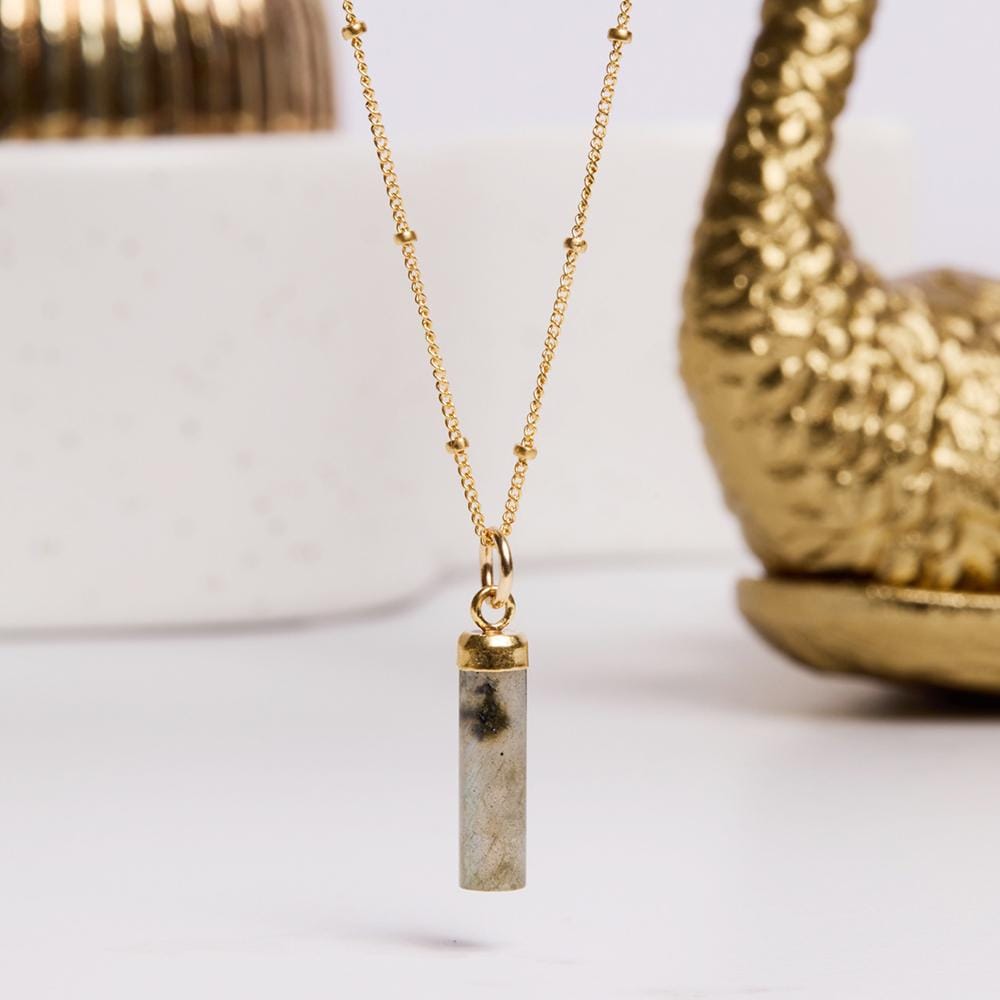 Labradorite Genuine Gemstone Cilinder Bar Necklace 14k Gold Filled Chain Necklaces Soul & Little Rose