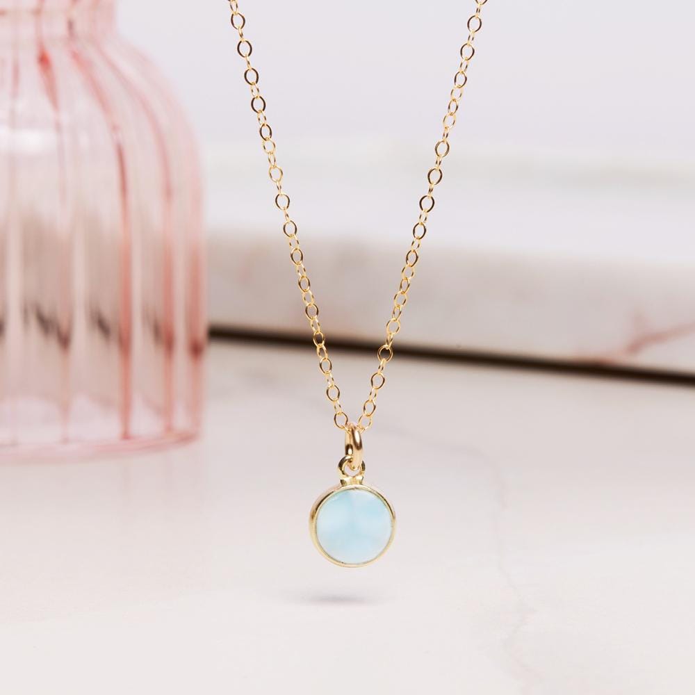 Larimar Mini Rounded Circle Pendant on Minimalist Cable Chain Necklace Necklaces Soul & Little Rose