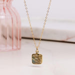 Labradorite Pendant - Geometric, Square, Minimalist Gold Charm Necklace Necklaces Soul & Little Rose
