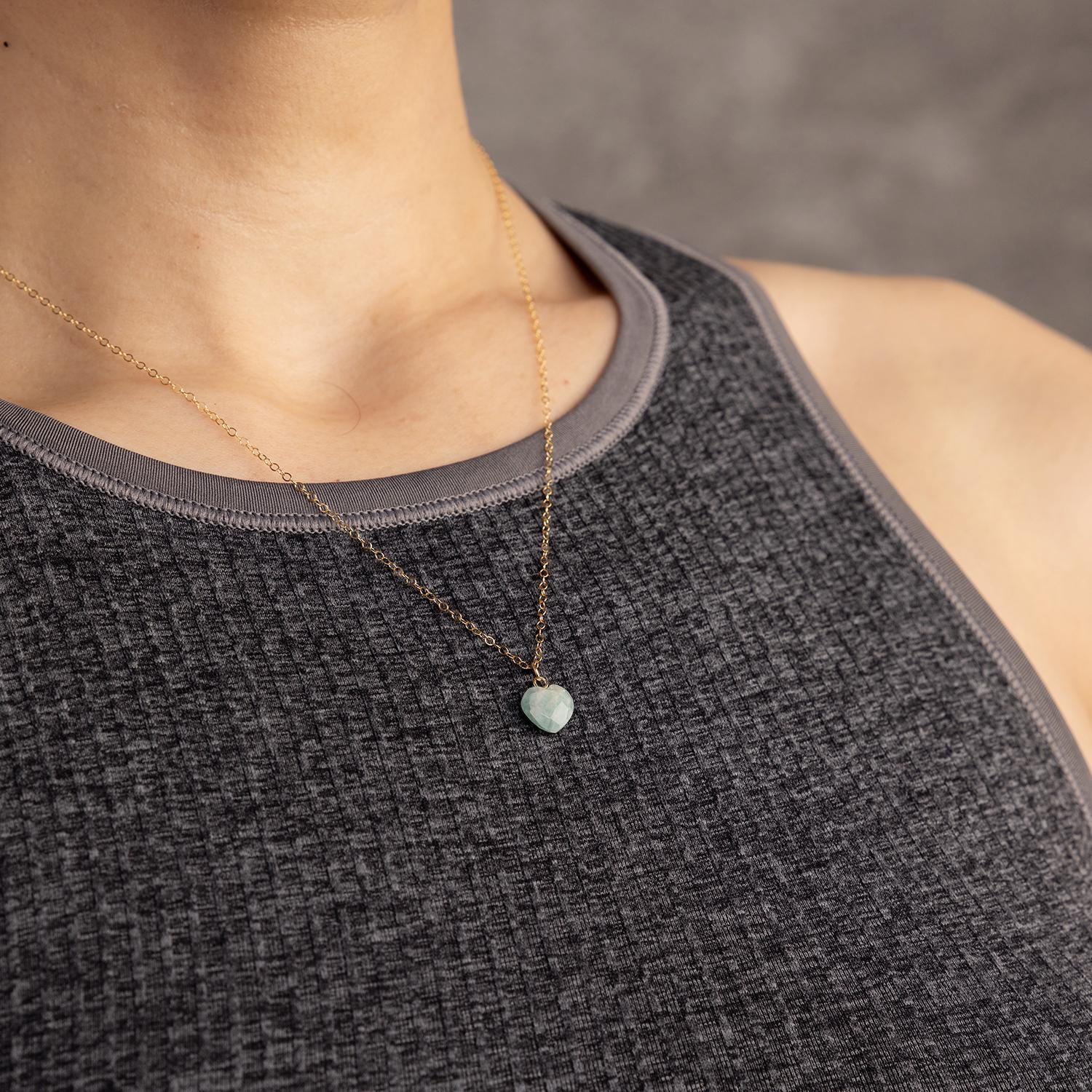 Mini Aquamarine Heart Pendant Necklace on 14k Gold Filled Chain Necklaces Soul & Little Rose