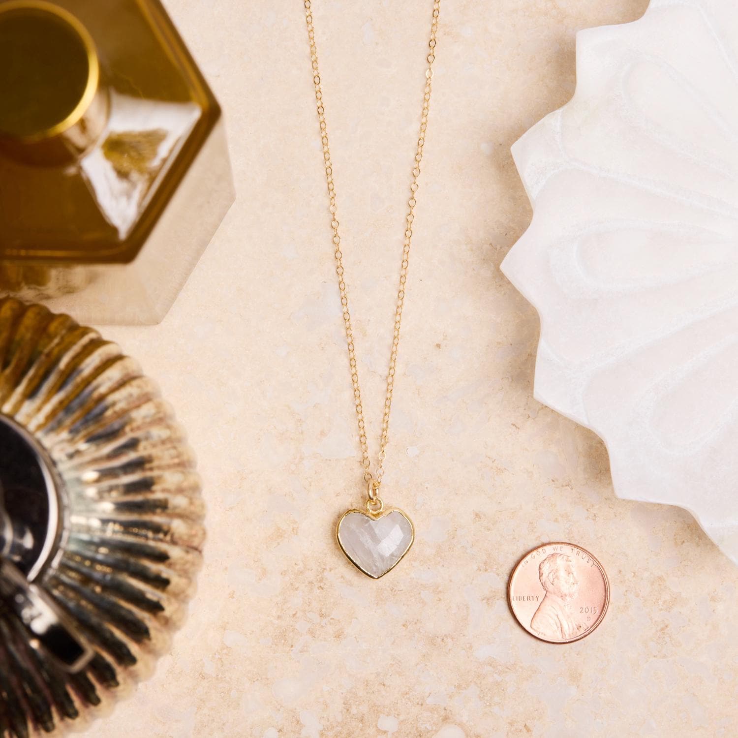 Moonstone Heart Pendant Necklace on Delicate 14k Gold Filled Adjustable Chain Soul & Little Rose