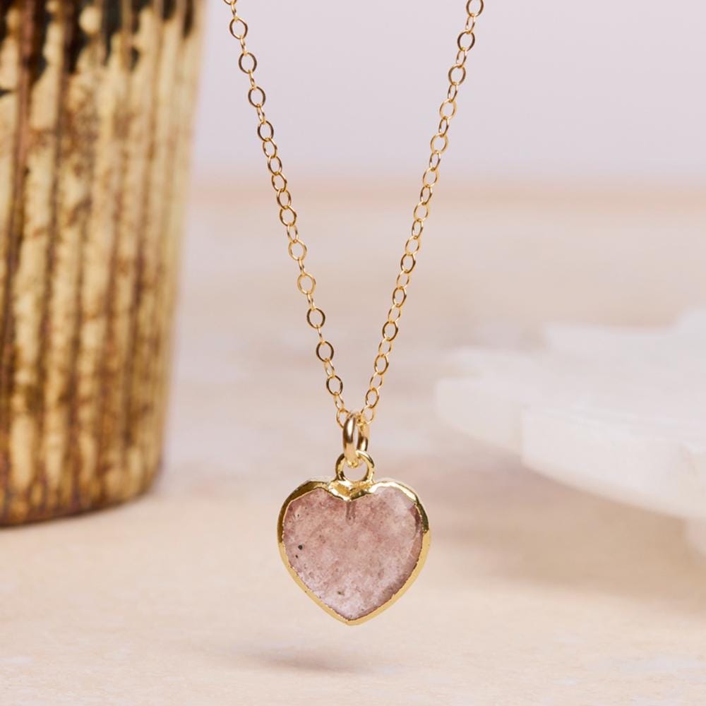 Cherry Quartz Heart Pendant Necklace on 14k Gold Filled Minimalist Adjustable Cable Chain Necklaces Soul & Little Rose