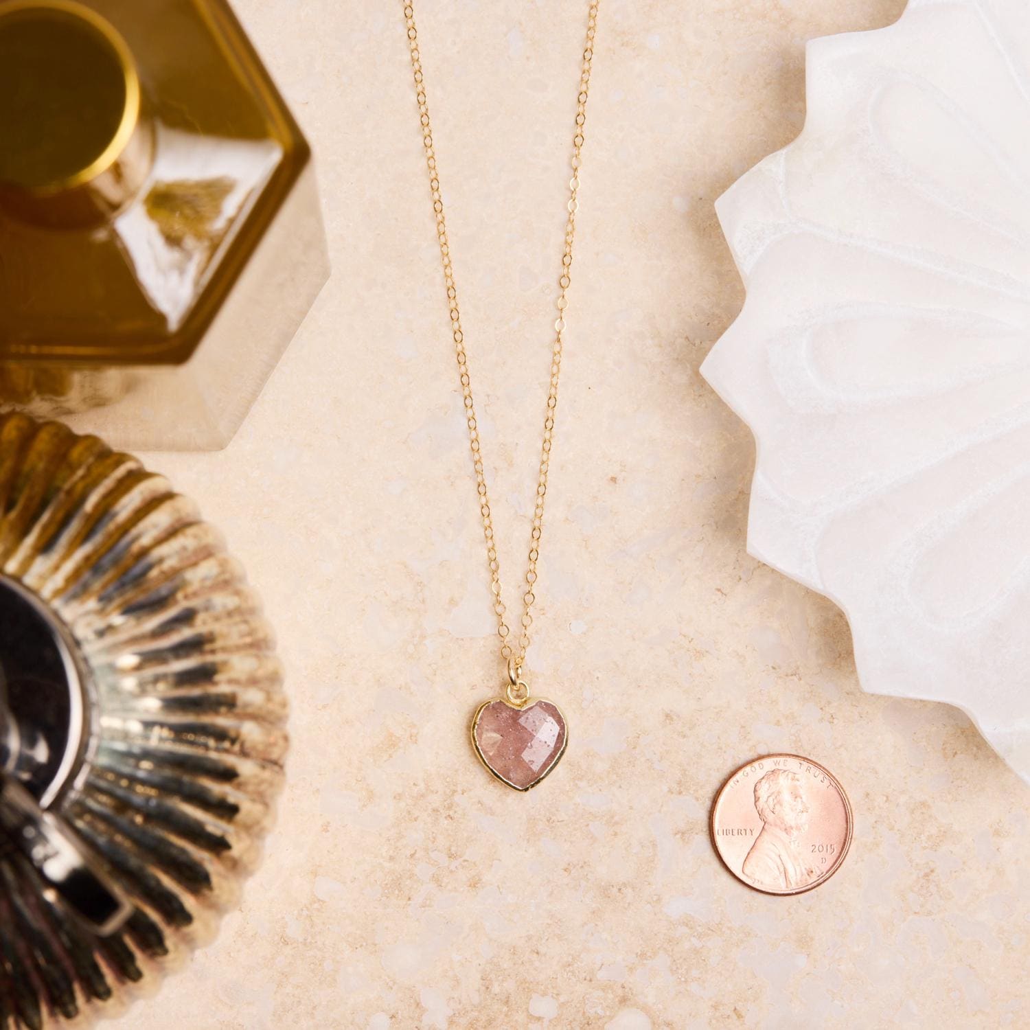Cherry Quartz Heart Pendant Necklace on 14k Gold Filled Minimalist Adjustable Cable Chain Necklaces Soul & Little Rose