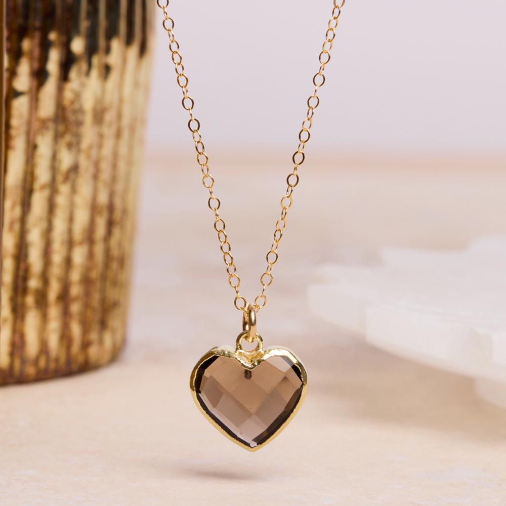 Smoky Quartz Heart Pendant Necklace on 14k Gold Filled Minimalist Cable Chain Necklaces Soul & Little Rose