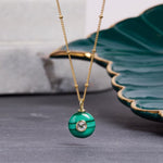 Malachite and Topaz Rounded Pendant on 14k Gold Filled Elegant Chain Necklaces Soul & Little Rose