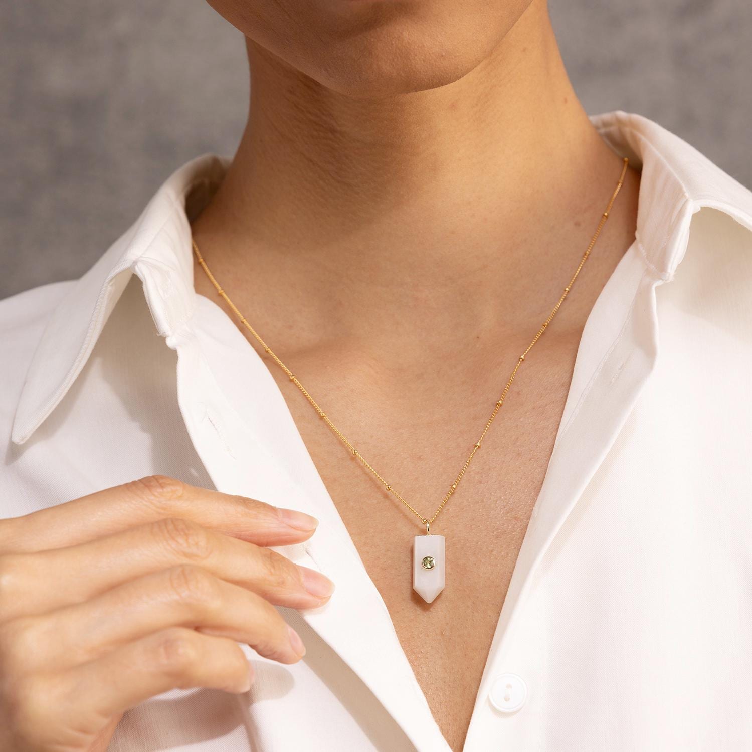Moonstone and Peridot Geometric Point Pendant Necklace on 14k Gold Filled Chain Necklaces Soul & Little Rose