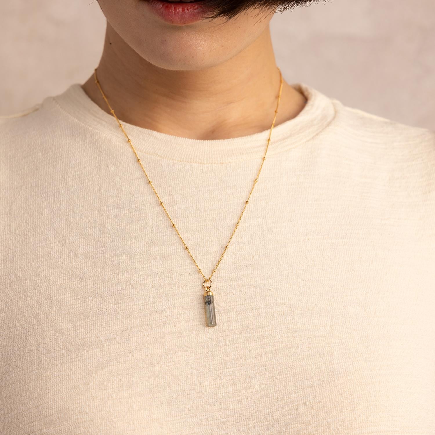 Labradorite Genuine Gemstone Cilinder Bar Necklace 14k Gold Filled Chain Necklaces Soul & Little Rose