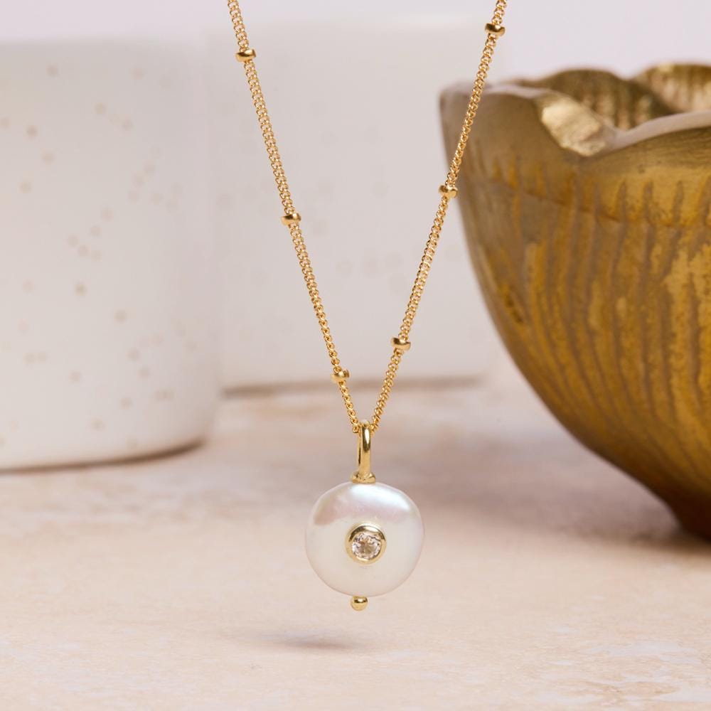Pearl and White Topaz Pendant on 14k Gold Filled Chain Necklace Necklaces Soul & Little Rose